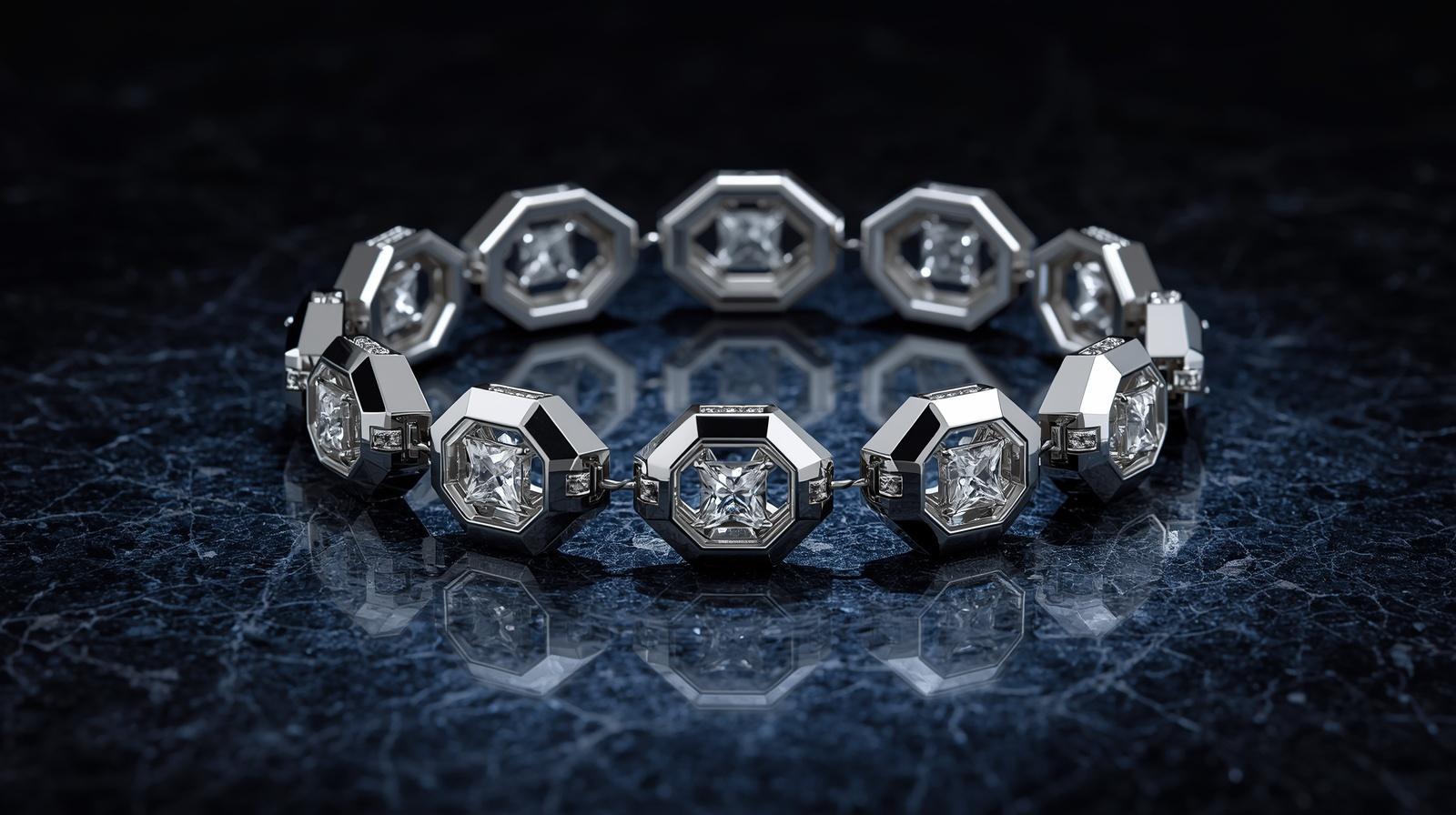 Platinum Link Bracelet · Emerald Cut