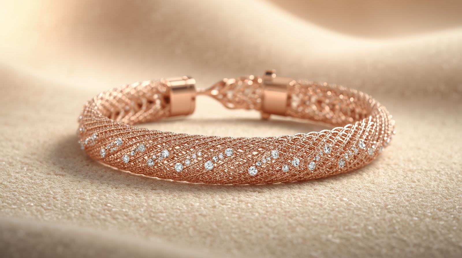 Rose Gold Mesh Bracelet · Round Brilliant