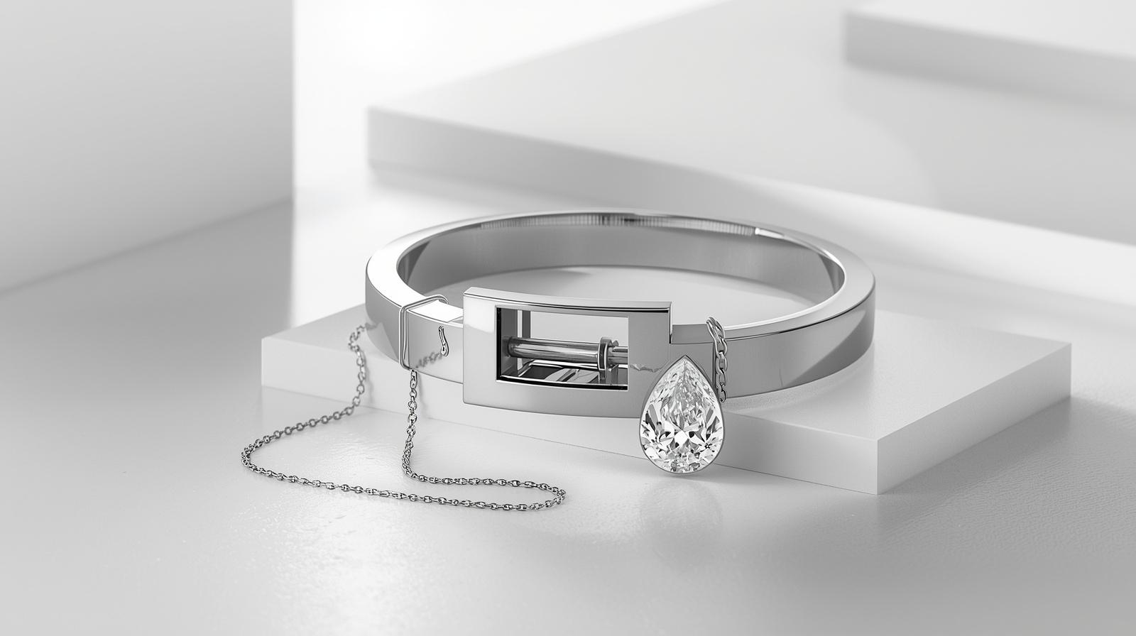 White Gold Bangle Bracelet · Pear