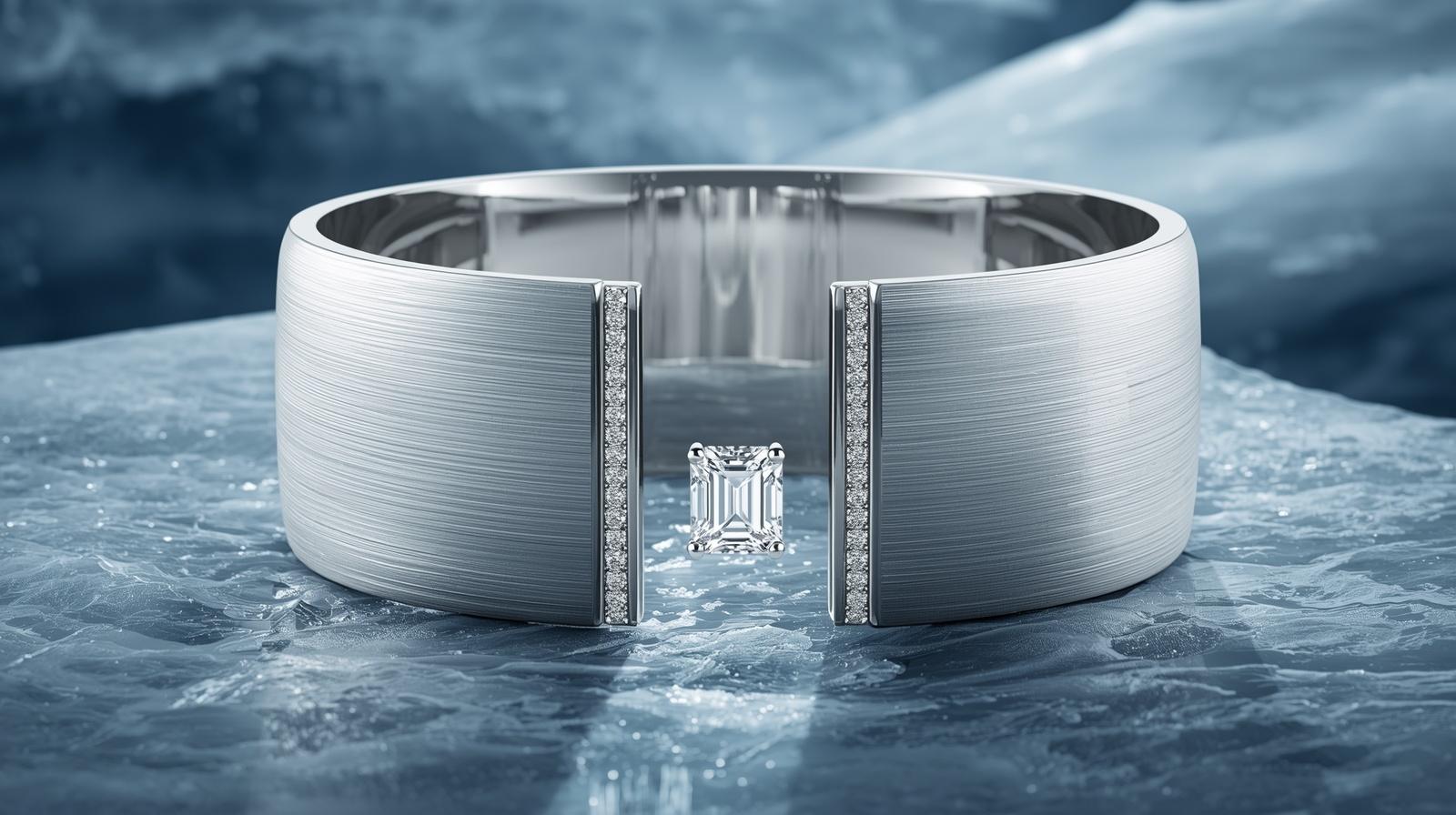 White Gold Cuff Bracelet · Emerald Cut