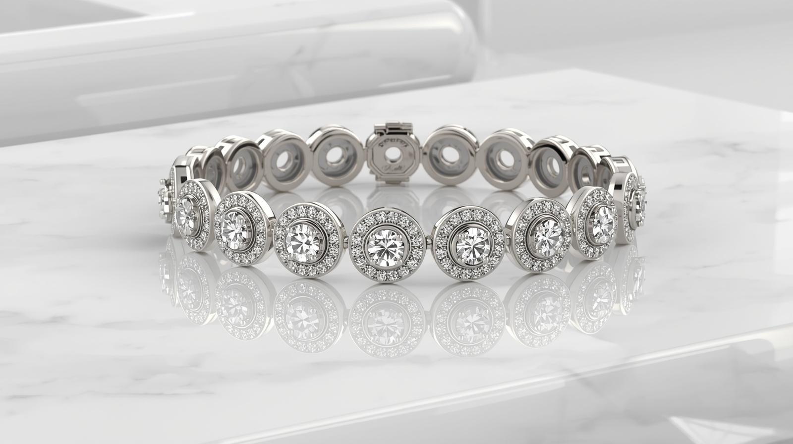 White Gold Halo Bracelet · Round