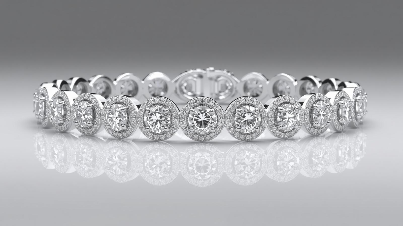 White Gold Halo Bracelet · Cushion