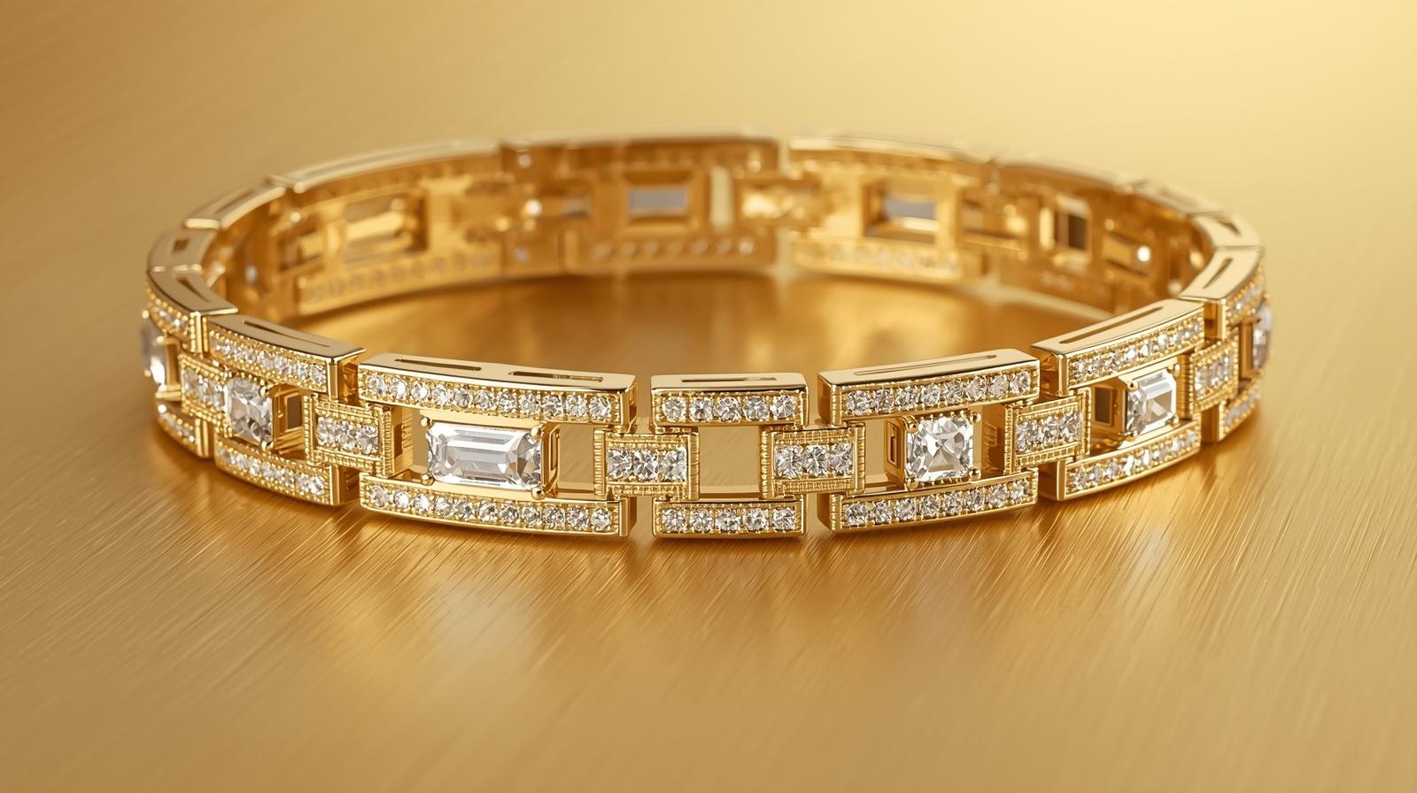 Yellow Gold Link Bracelet · Emerald Cut