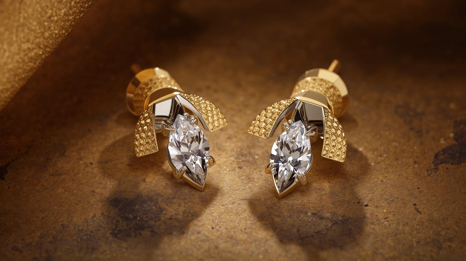 14K White Gold Designer Earring