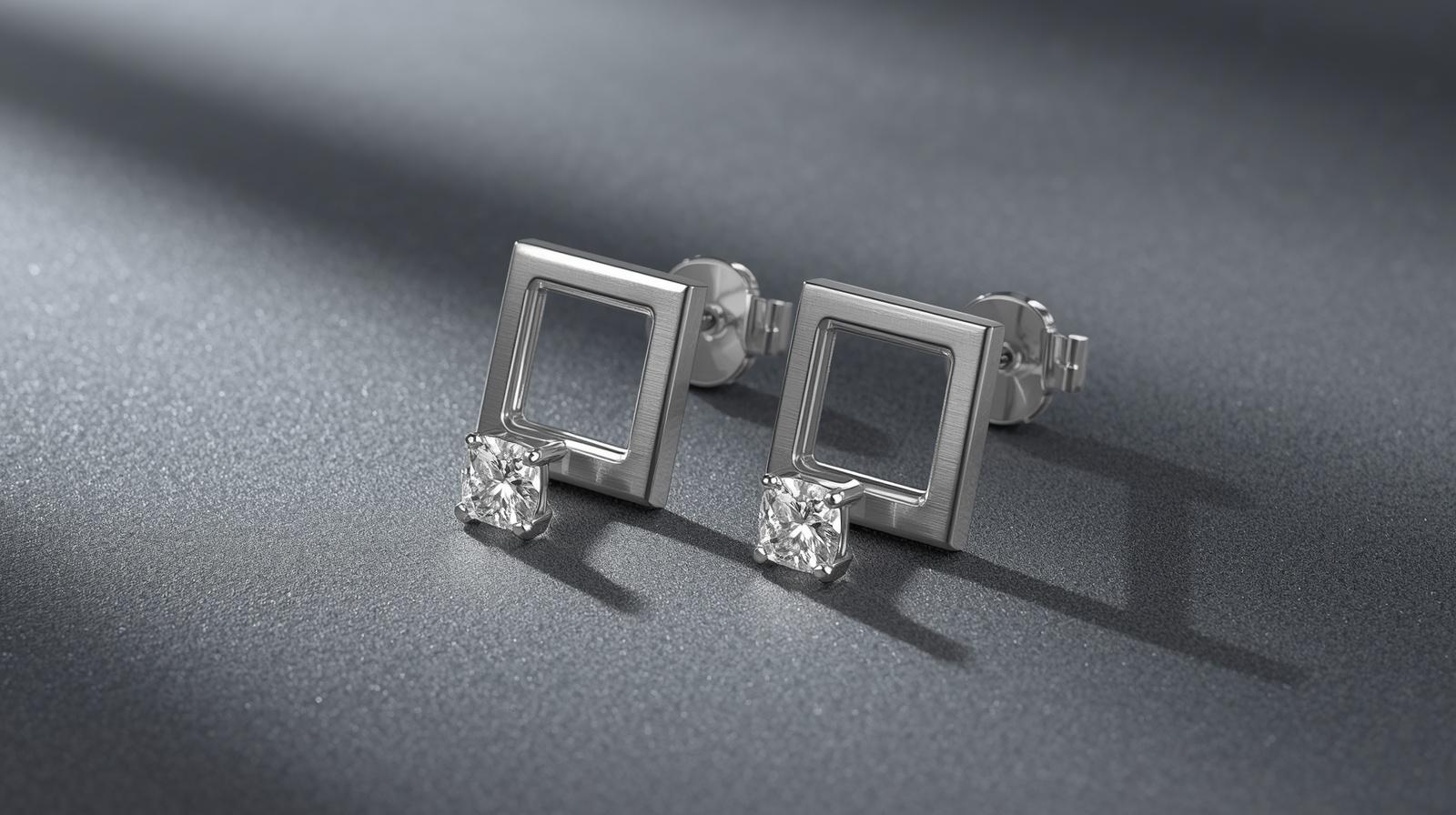 14K White Gold Designer Earring