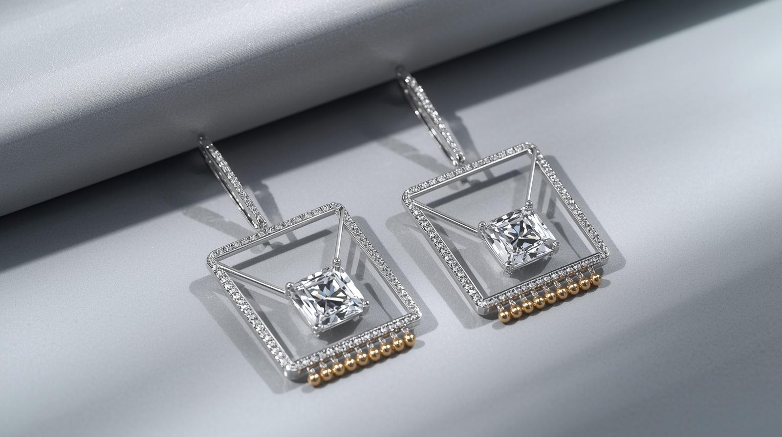 14K White Gold Designer Earring