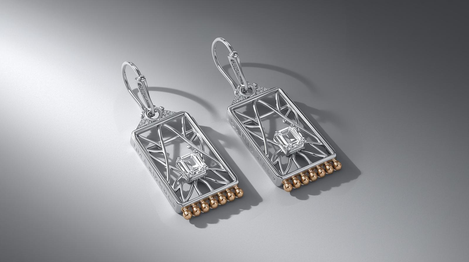 14K White Gold Designer Earring