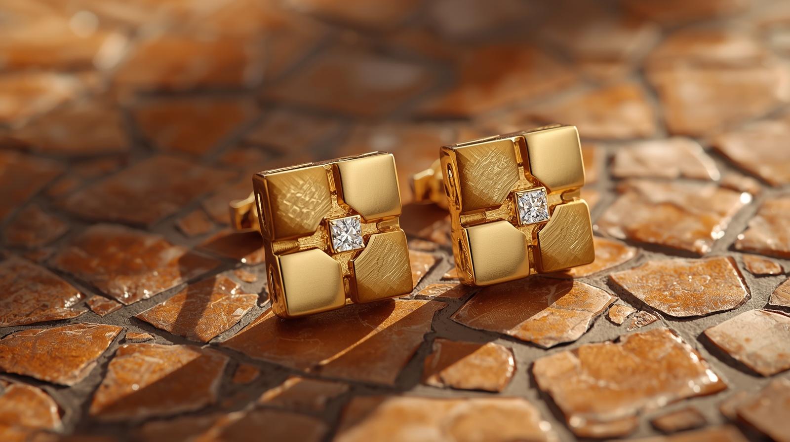 Yellow Gold Mosaic Earring · Princess Cut