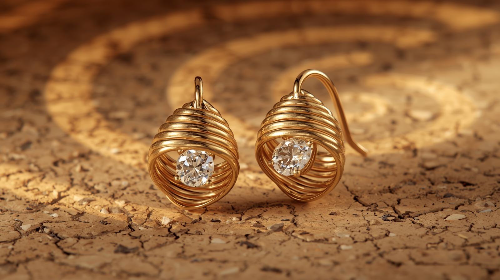 Yellow Gold Spiral Earring · 3ct Pear