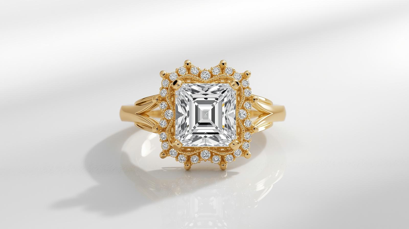 Yellow Gold Halo Diamond Ring