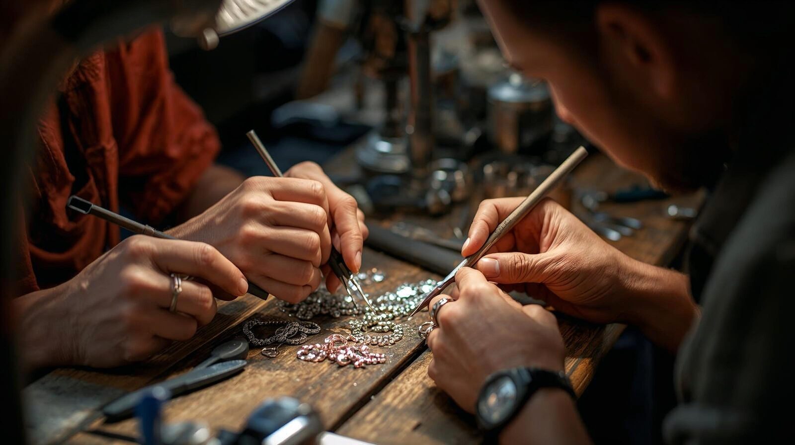 The Bench Master hand-setting a center stone in the 2N Atelier