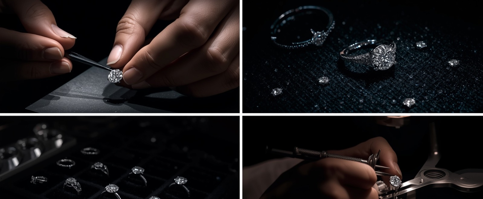 2N Diamonds Atelier — Master artisans setting diamonds, rings in progress, the craft of bespoke jewelry