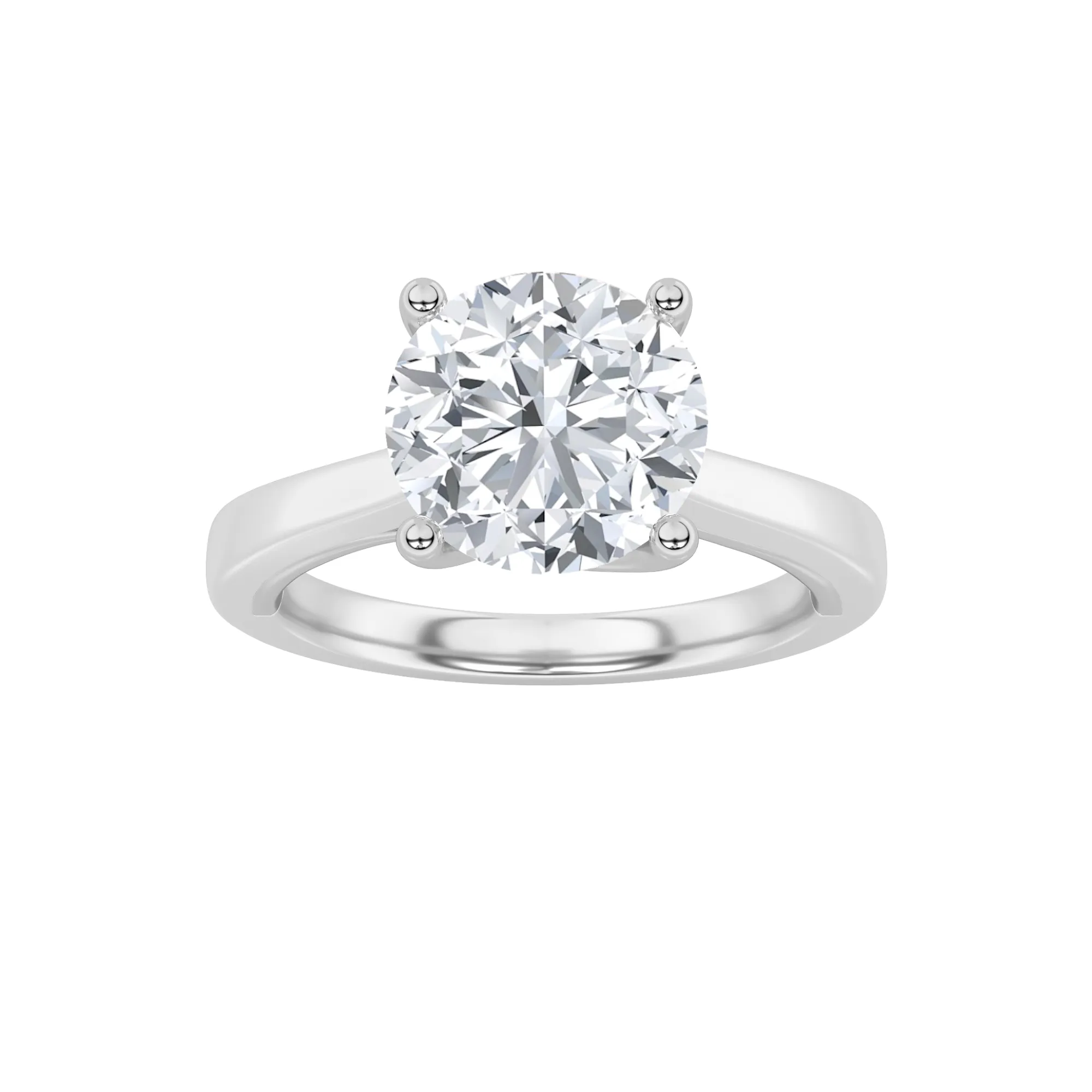 Orilla del Tiempo, 3 ct round lab grown diamond ring in 14K gold (front view)