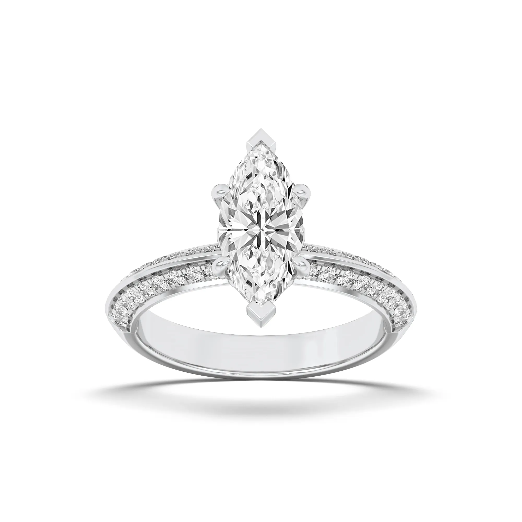Abrazo de Lucero, 2 ct tw marquise lab grown diamond ring in 14K gold (front view)