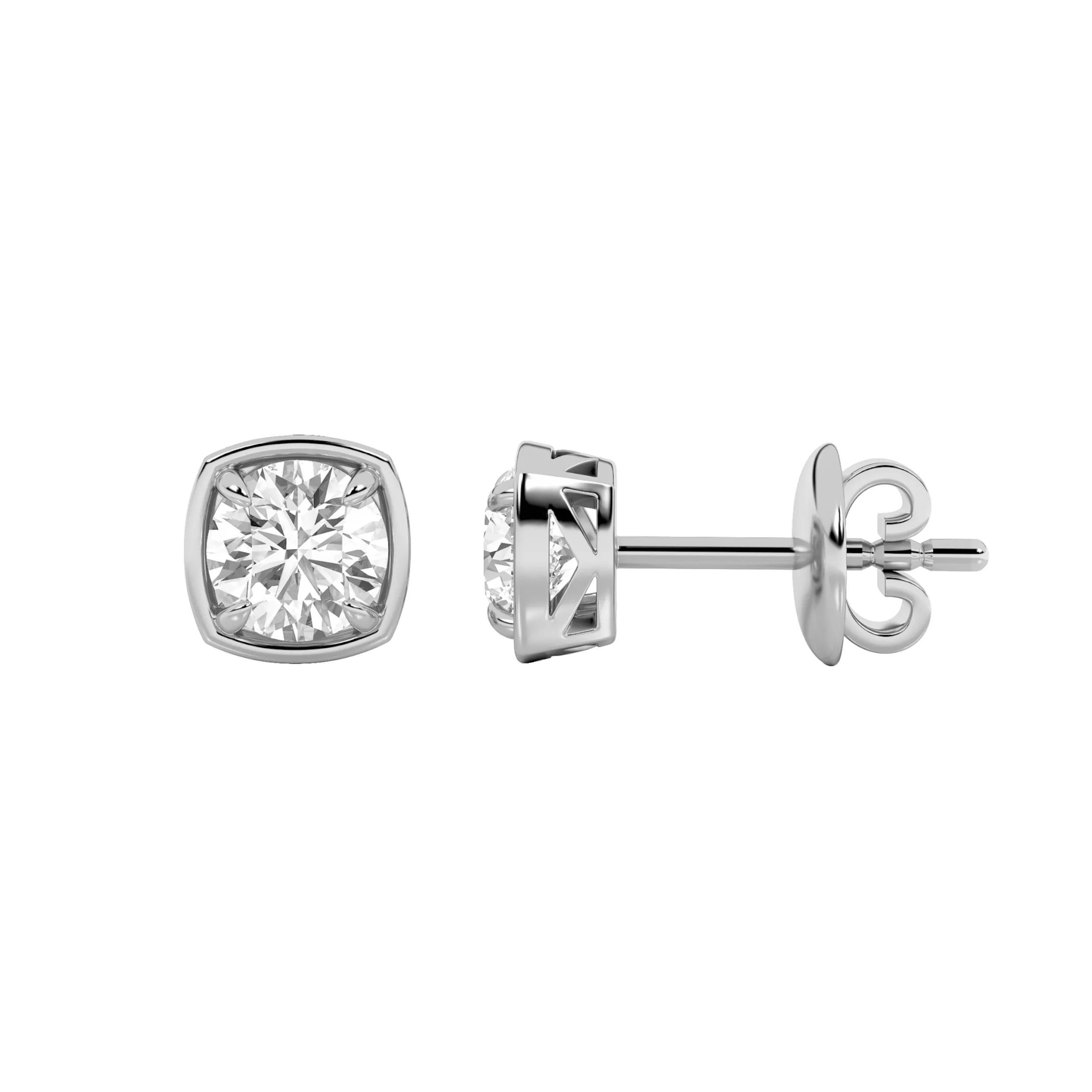 Marea Viva, 2 ct round lab grown diamond earrings in 14K gold (front view)