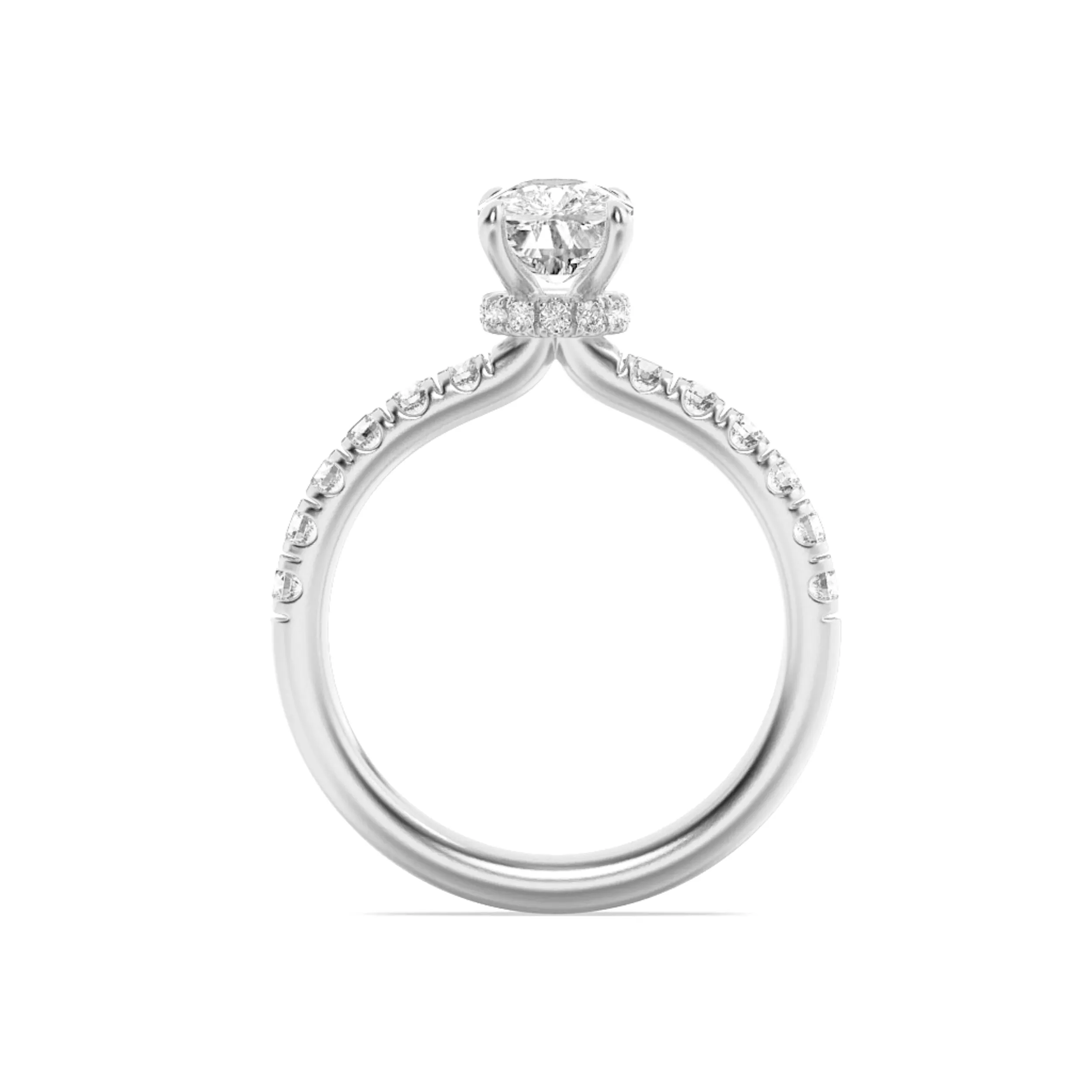 Milagro de Invierno lab grown diamond ring, detail of the elongated cushion diamond