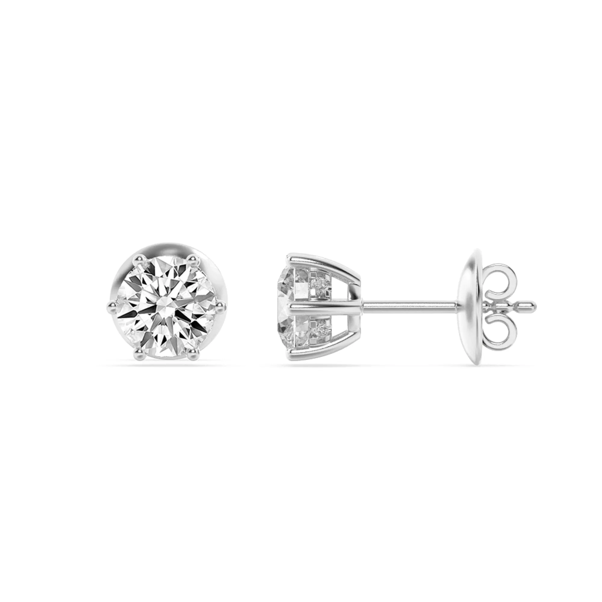 Vértice Secreto, 3 ct tw round lab grown diamond earrings in 14K gold (front view)