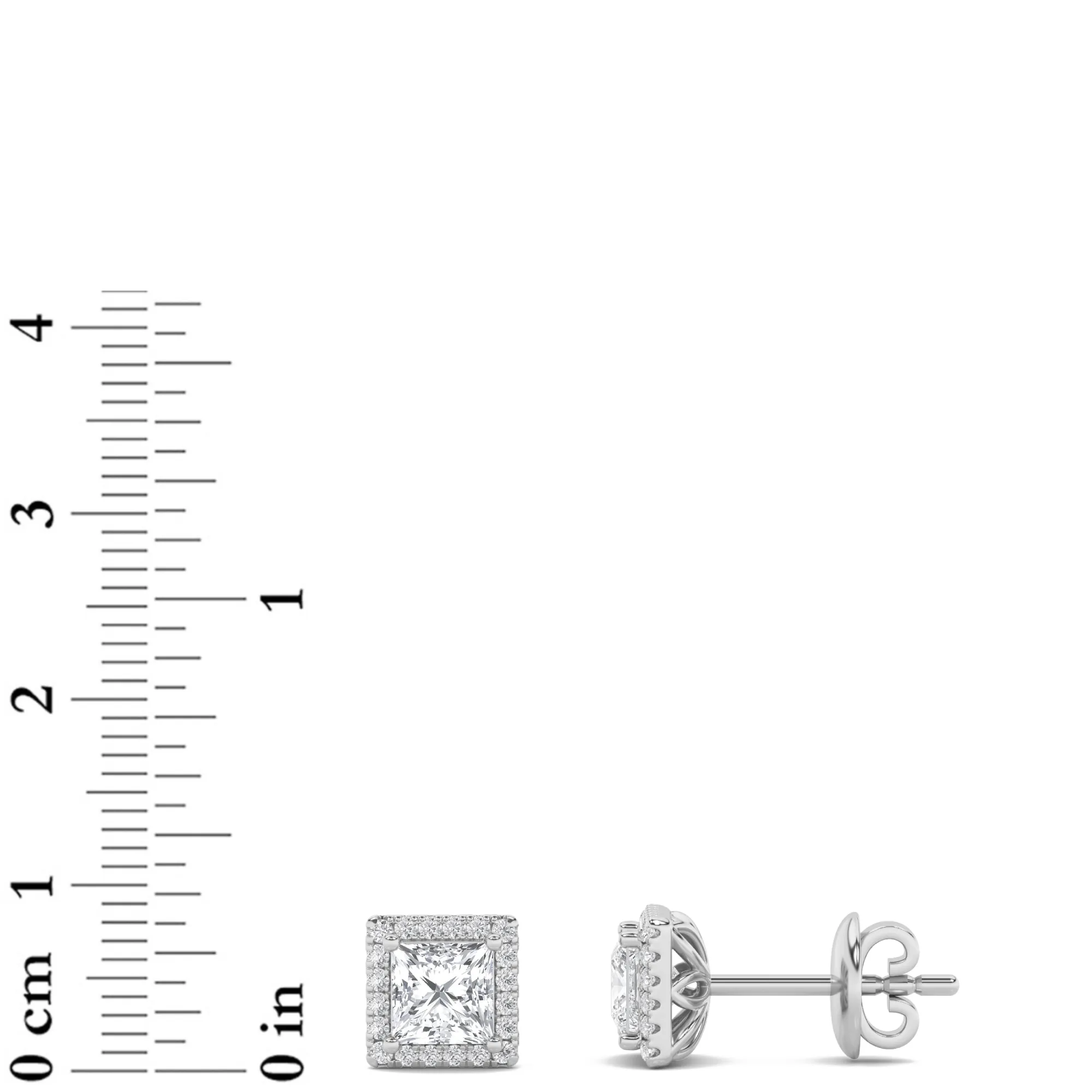 Vela de Gracia lab grown diamond earrings, detail of the princess diamond