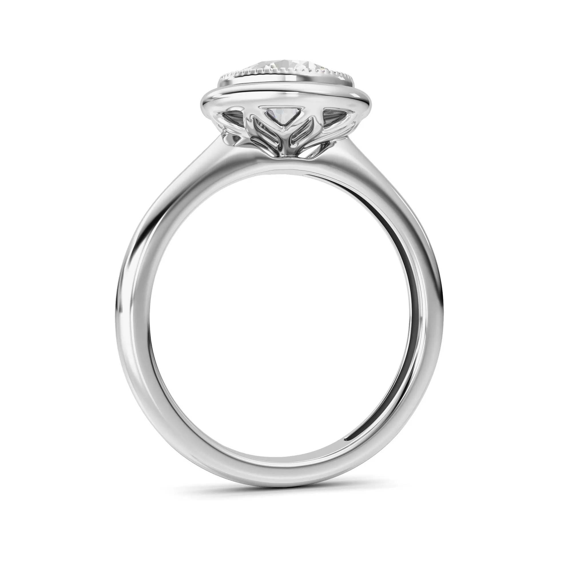Fuego Silente lab grown diamond ring, detail of the round diamond