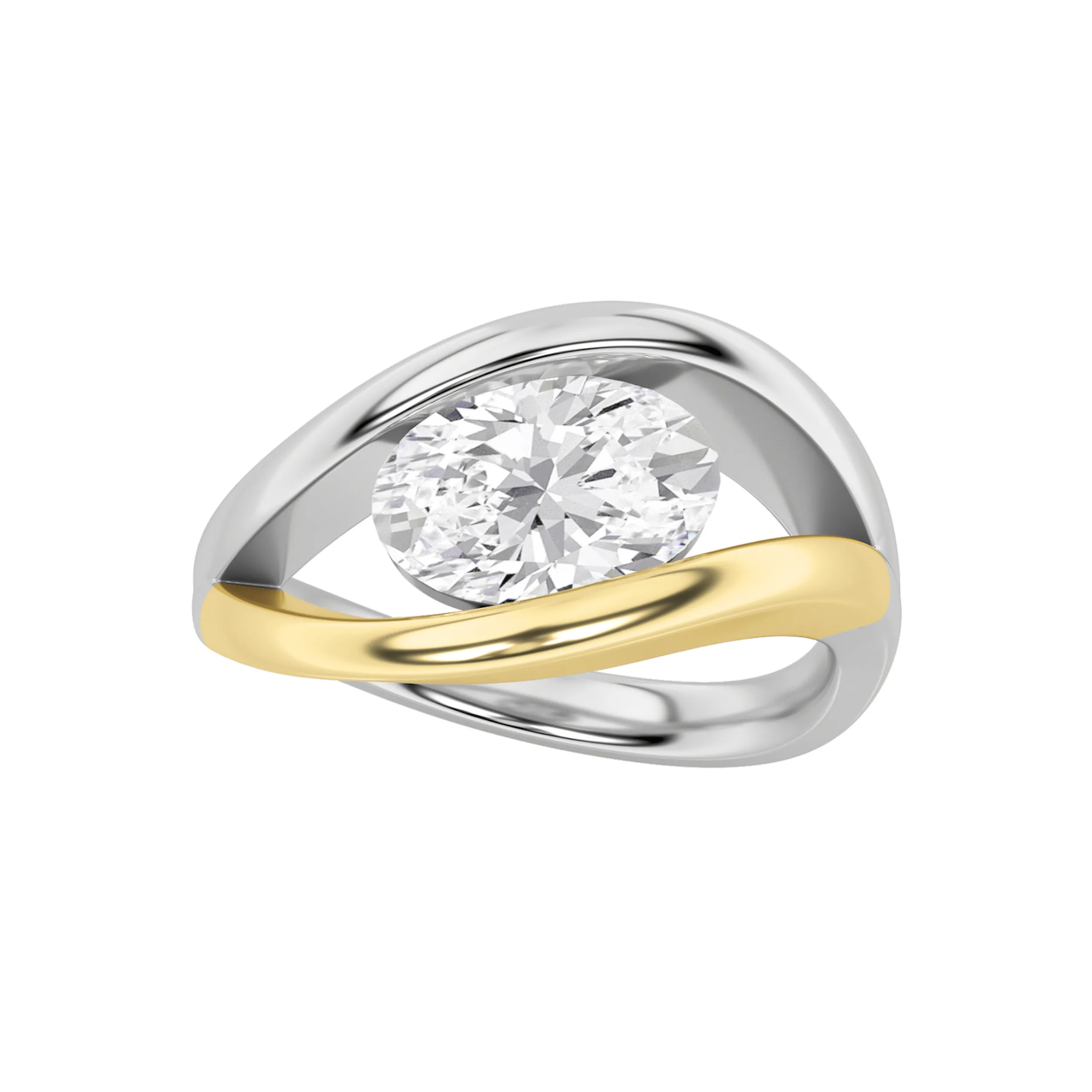 Bruma Nocturna, 1.5 ct oval lab grown diamond ring in 14K gold (front view)