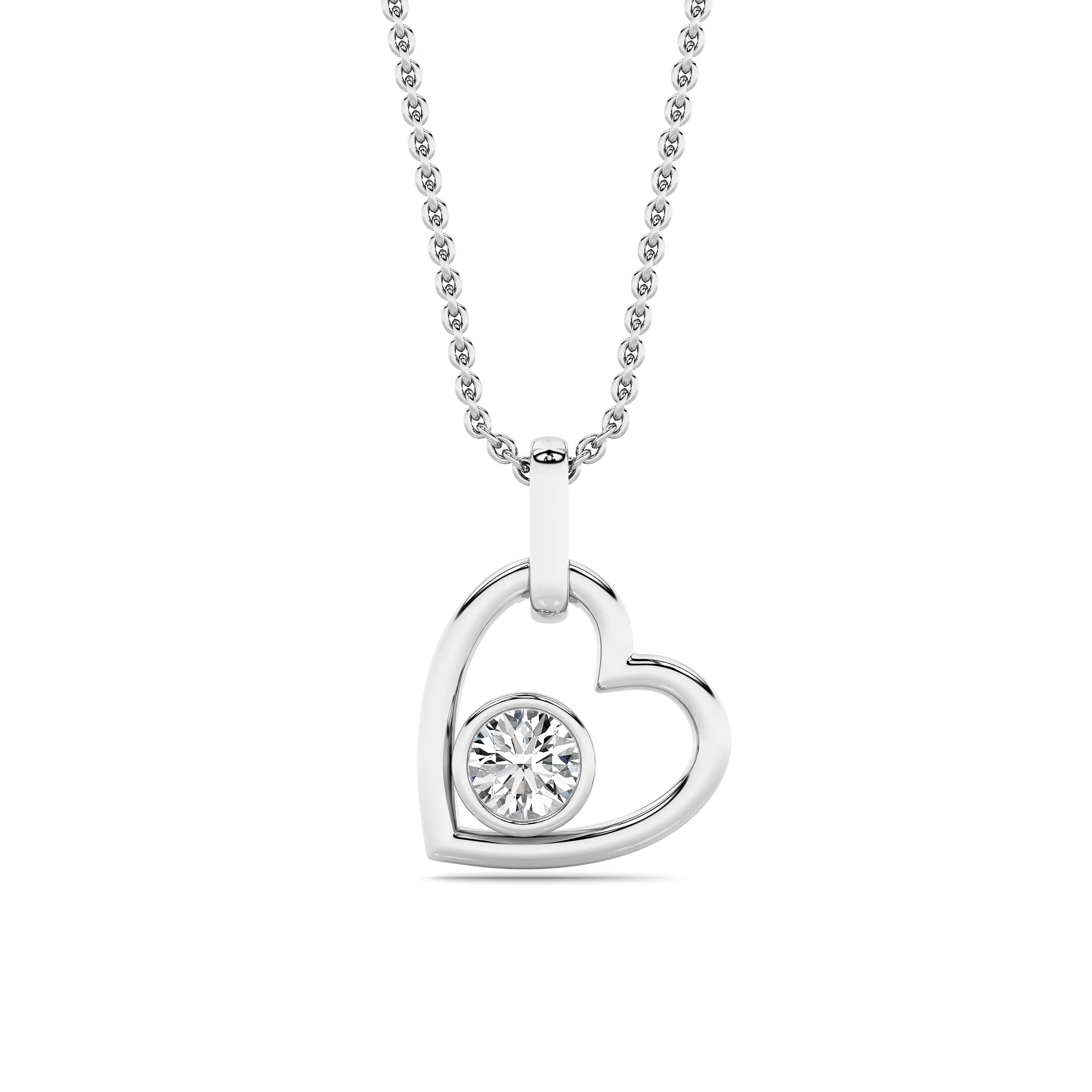 Brisa Encendida, 0.33 ct round lab grown diamond necklace in 14K gold (front view)