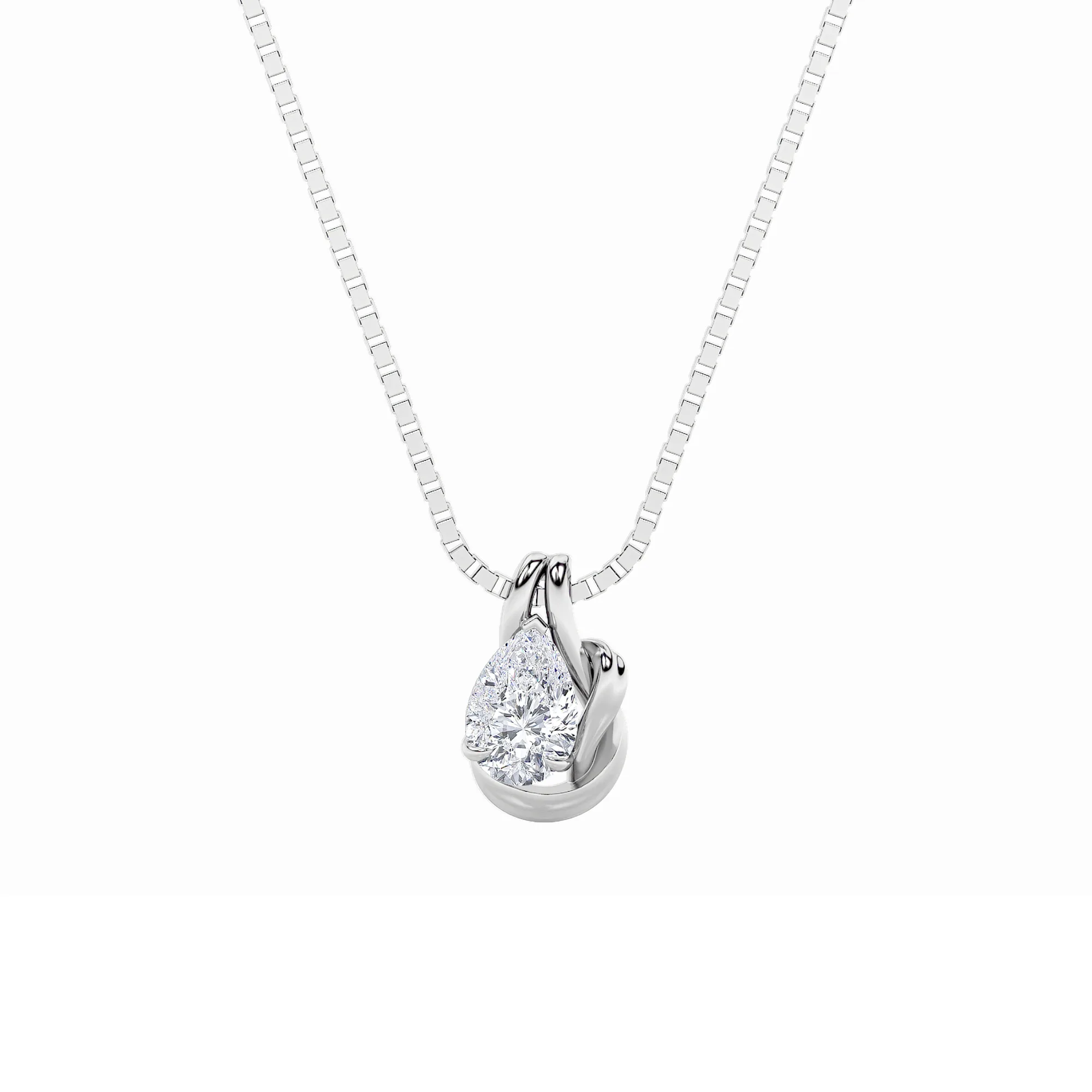 Piedra de Llama, 2 ct pear lab grown diamond necklace in 14K white gold (front view)