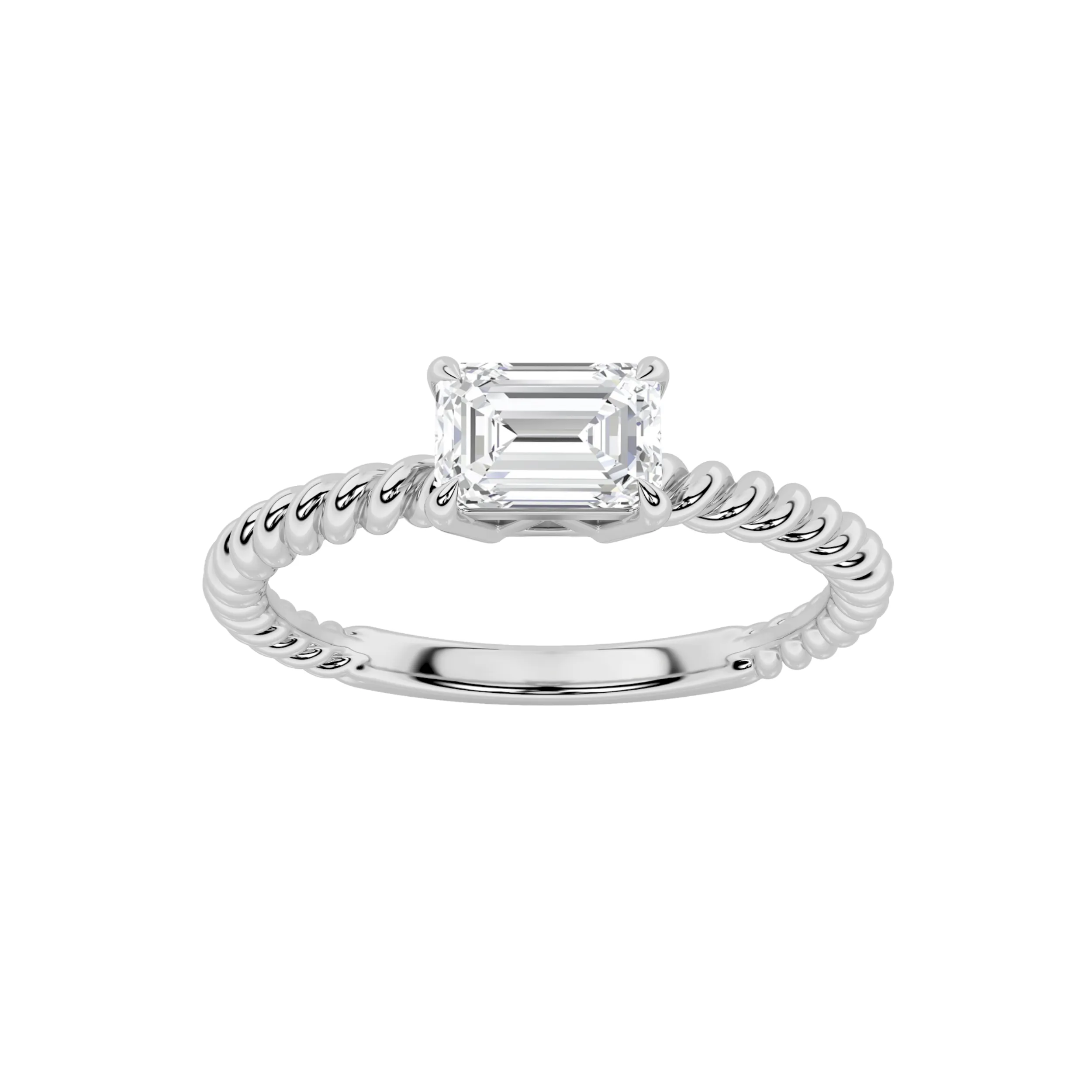 Contorno Luminoso, 0.5 ct emerald lab grown diamond ring in 14K white gold (front view)