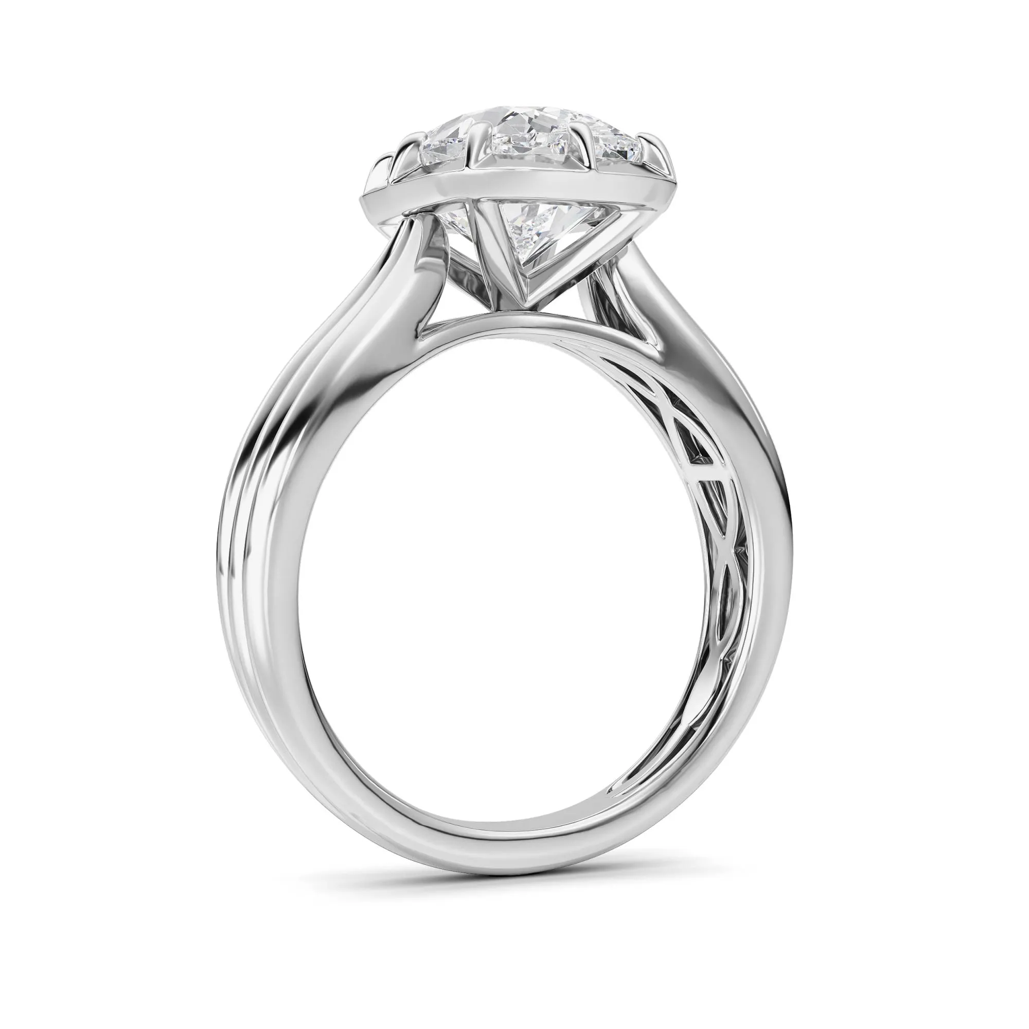Mirada del Tiempo lab grown diamond ring, detail of the elongated cushion diamond