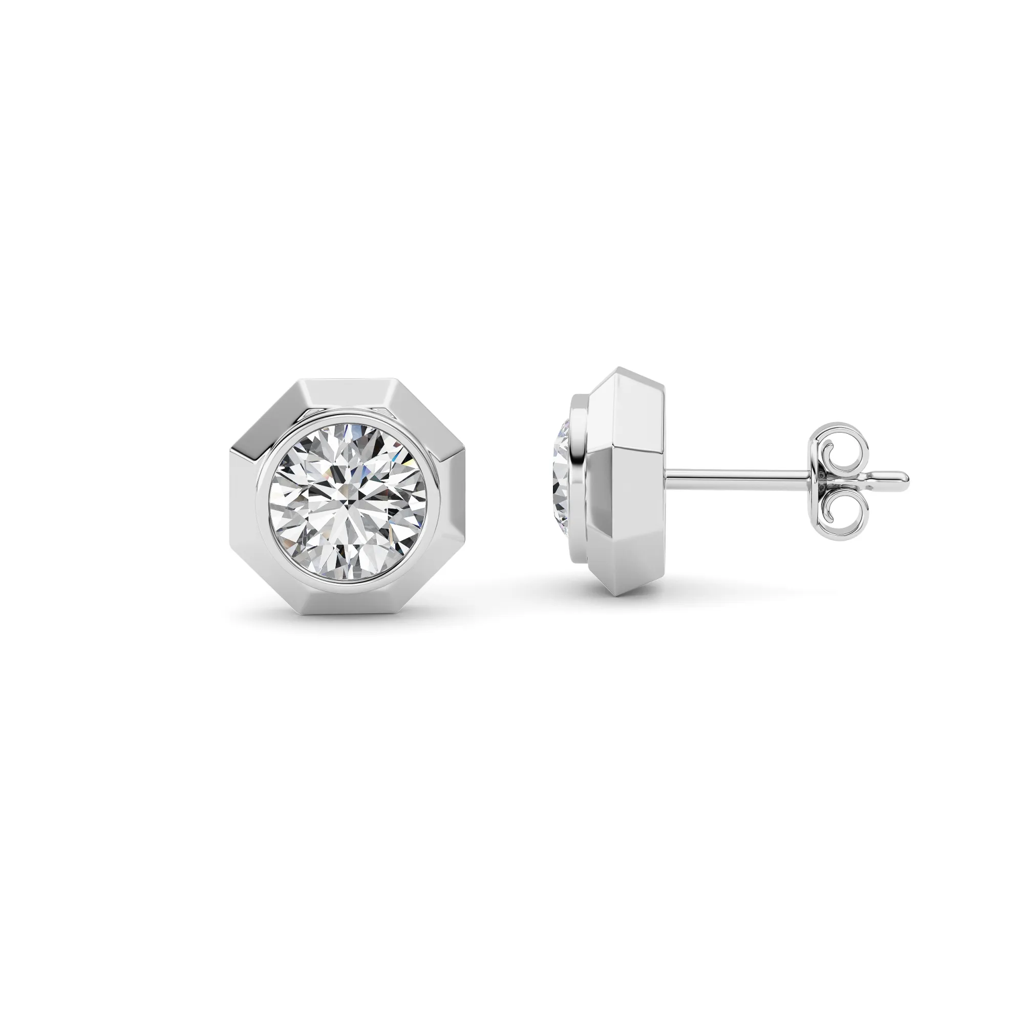 Serenata del Silencio, 2 ct round lab grown diamond earrings in 14K gold (front view)