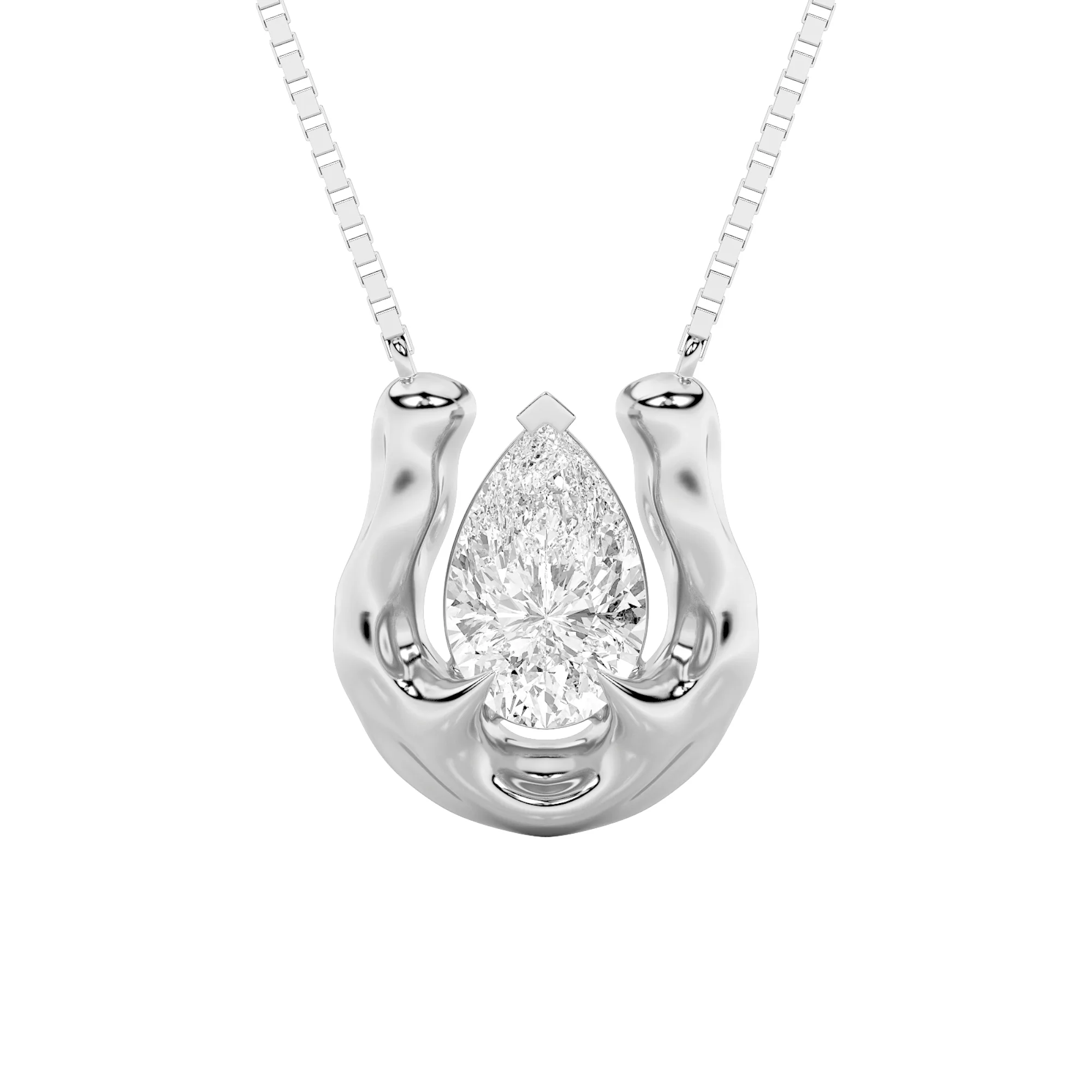 Senda Fiel, 1 ct pear lab grown diamond necklace in 14K white gold (front view)