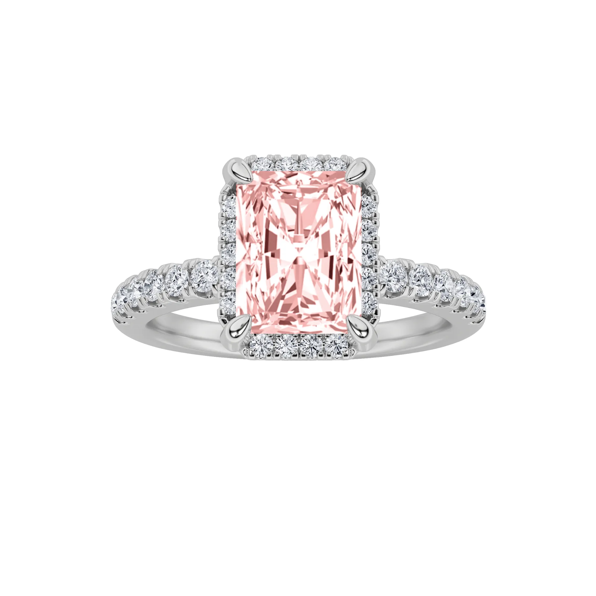 Fuente de Nieve, 2 ct tw radiant lab grown diamond ring in 14K white gold (front view)