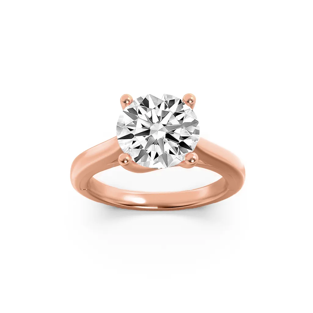 Alma Templada, 3 ct round lab grown diamond ring in 14K gold (front view)