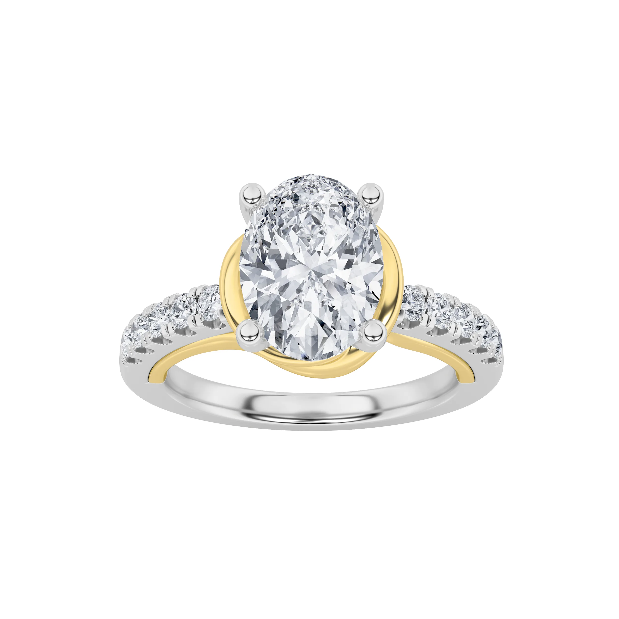 Piedra del Rocío, 2 ct tw oval lab grown diamond ring in 14K gold (front view)