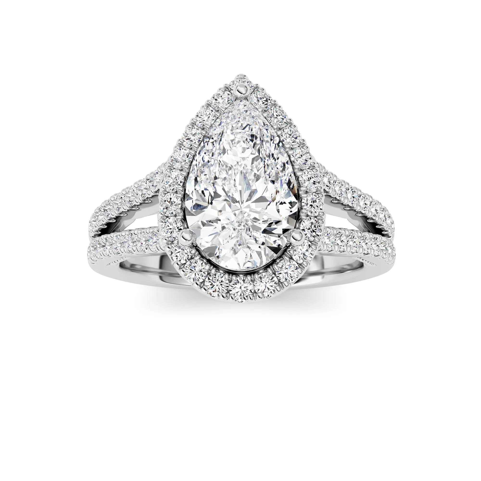 Noche Intacta, 2 ct tw pear lab grown diamond ring in 14K gold (front view)