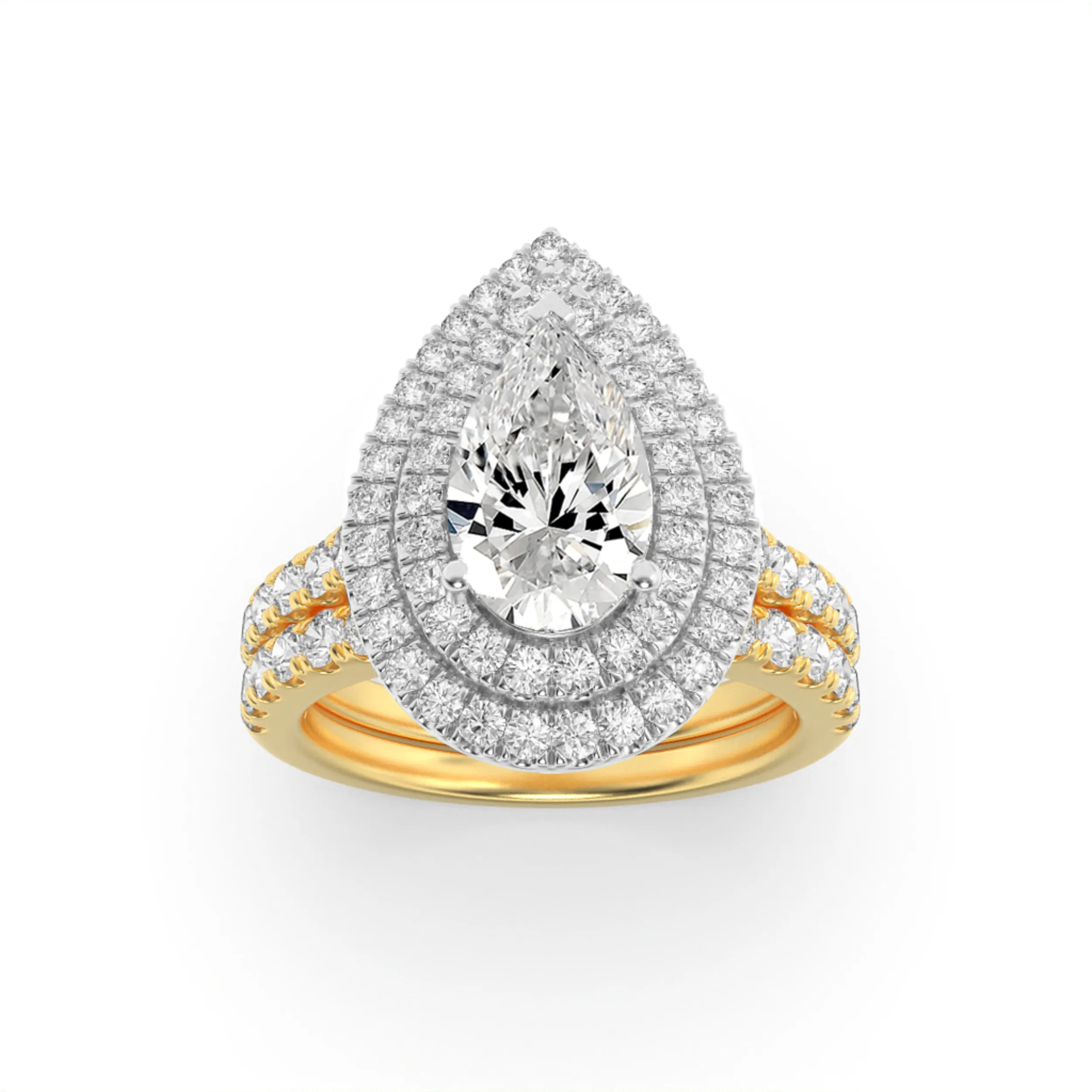 Danza de Piedra, 2 ct tw pear lab grown diamond ring in 14K gold (front view)