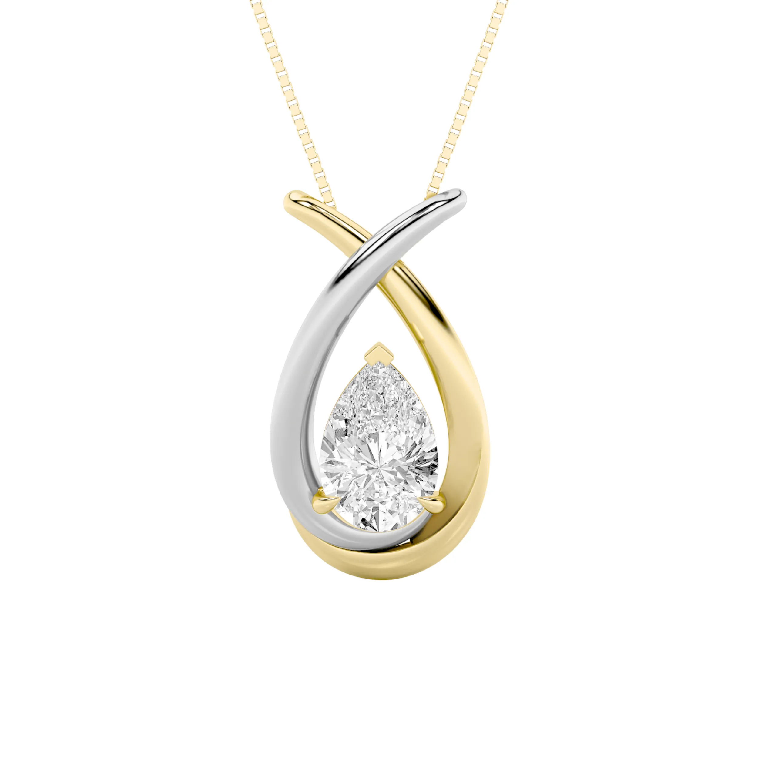 Espiga de Noche, 1.5 ct pear lab grown diamond necklace in 14K gold (front view)