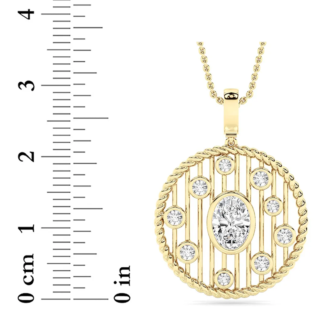 Memoria de Noche lab grown diamond necklace, detail of the oval diamond