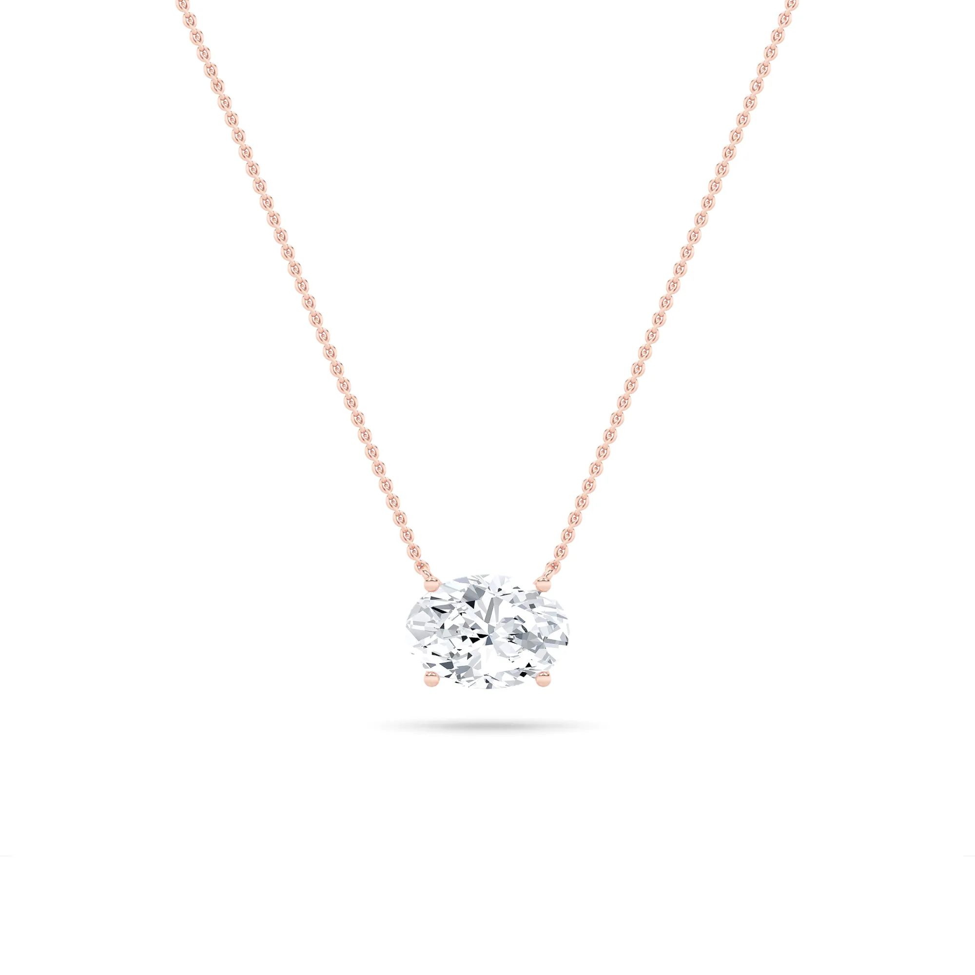 Paloma del Tiempo, 2 ct oval lab grown diamond necklace in 14K gold (front view)