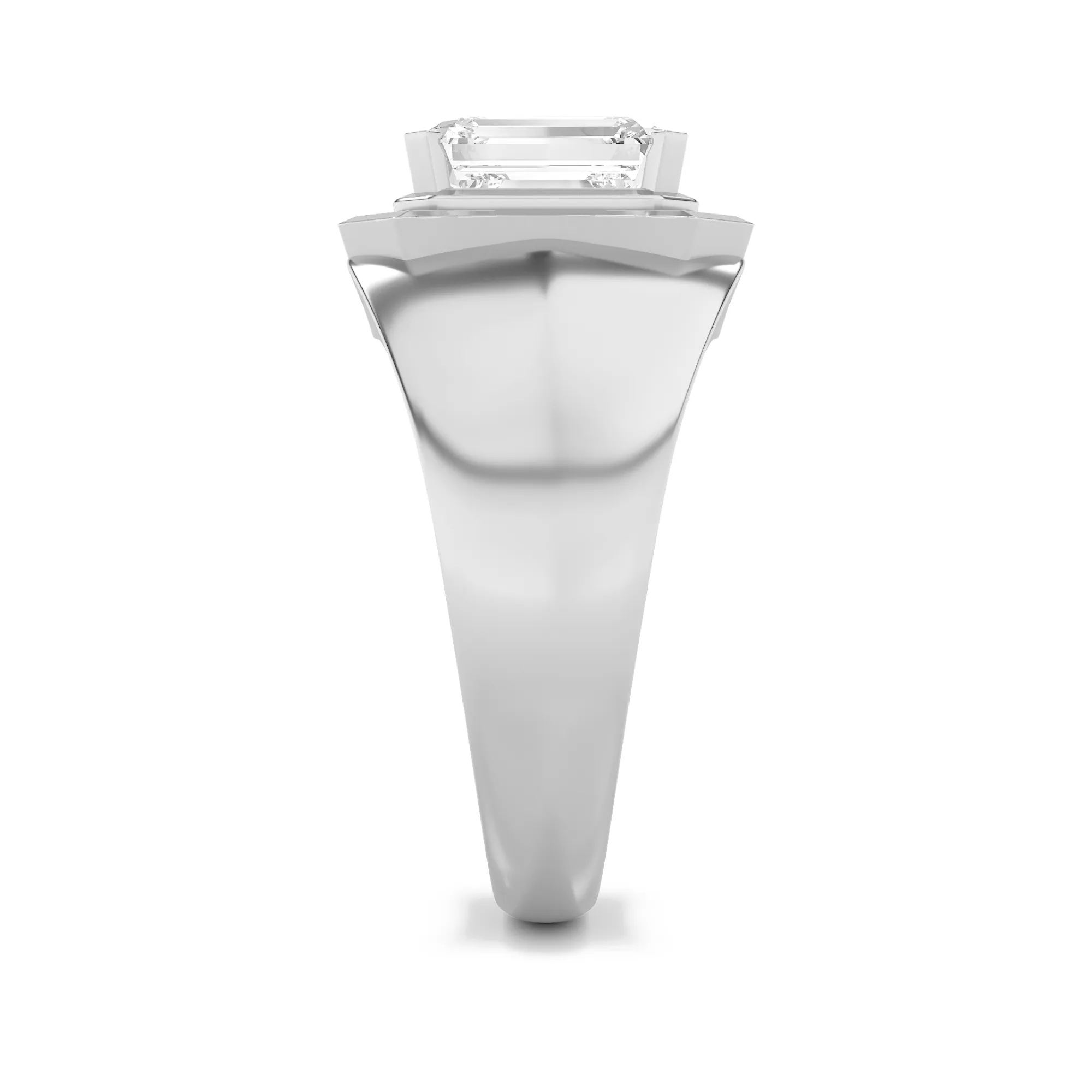 Milagro Templado lab grown diamond men’s ring, detail of the emerald diamond