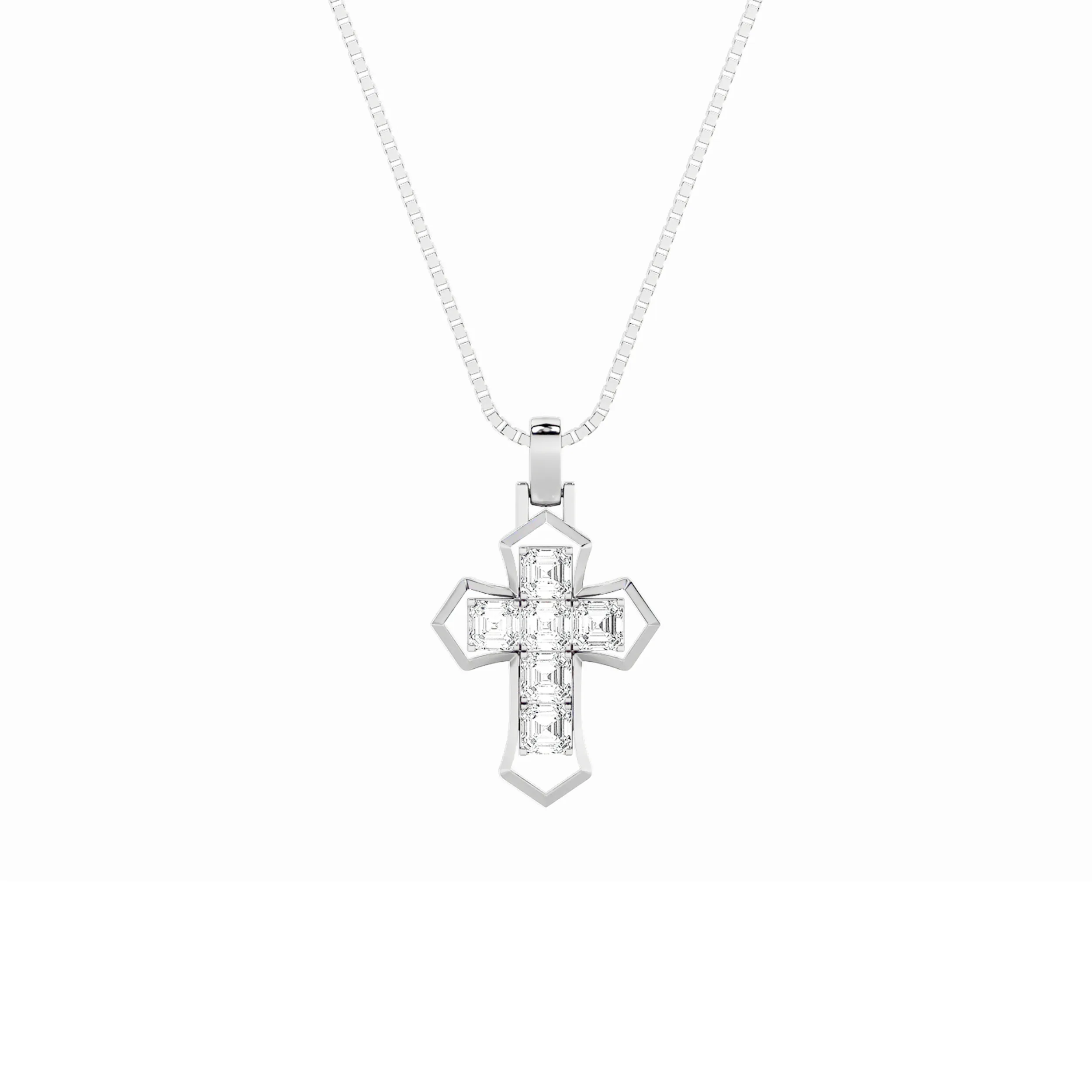 Noche Dorada, 6 ct asscher lab grown diamond necklace in 14K white gold (front view)