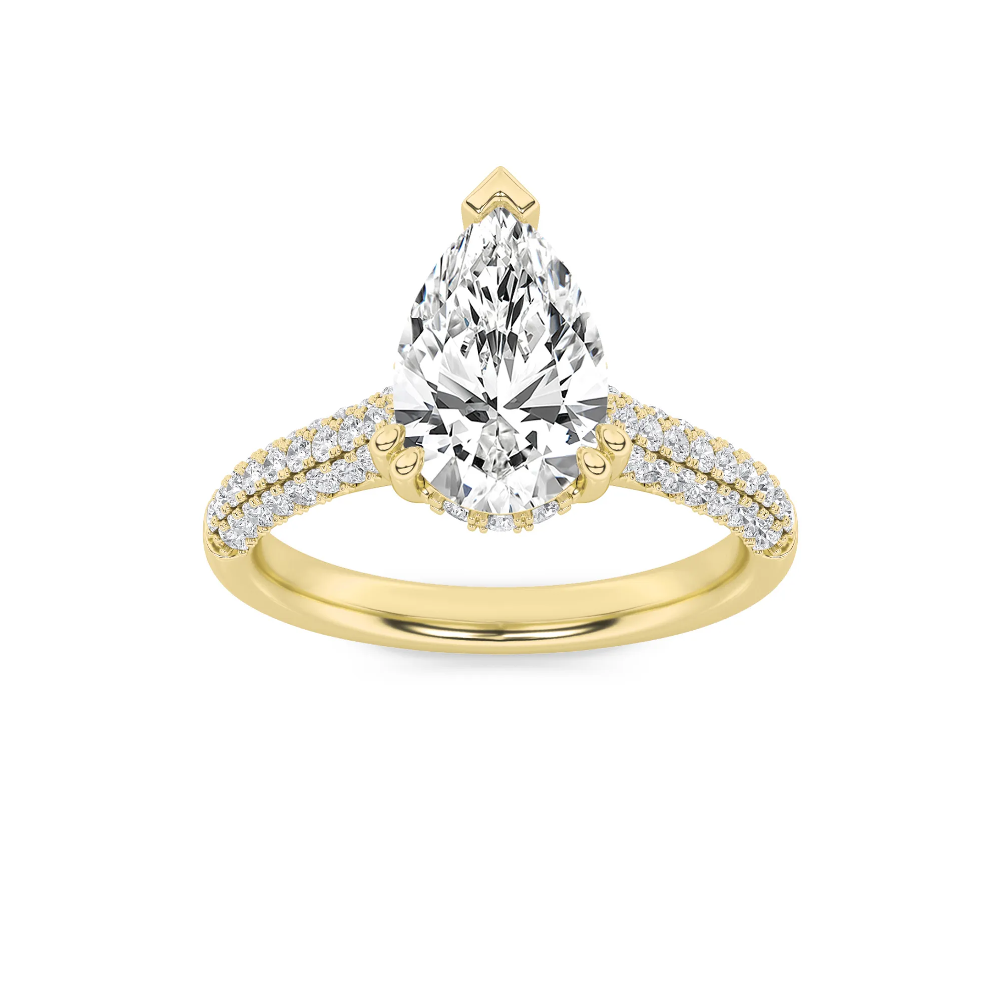 Sueño Vivo, 3 ct tw pear lab grown diamond ring in 14K gold (front view)