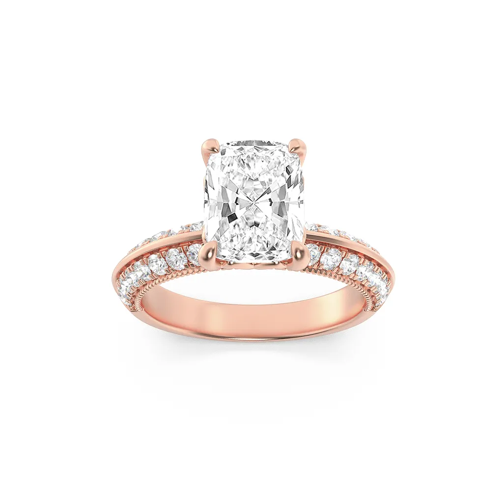 Silencio de Oro, 1.75 ct tw round lab grown diamond ring in 14K gold (front view)