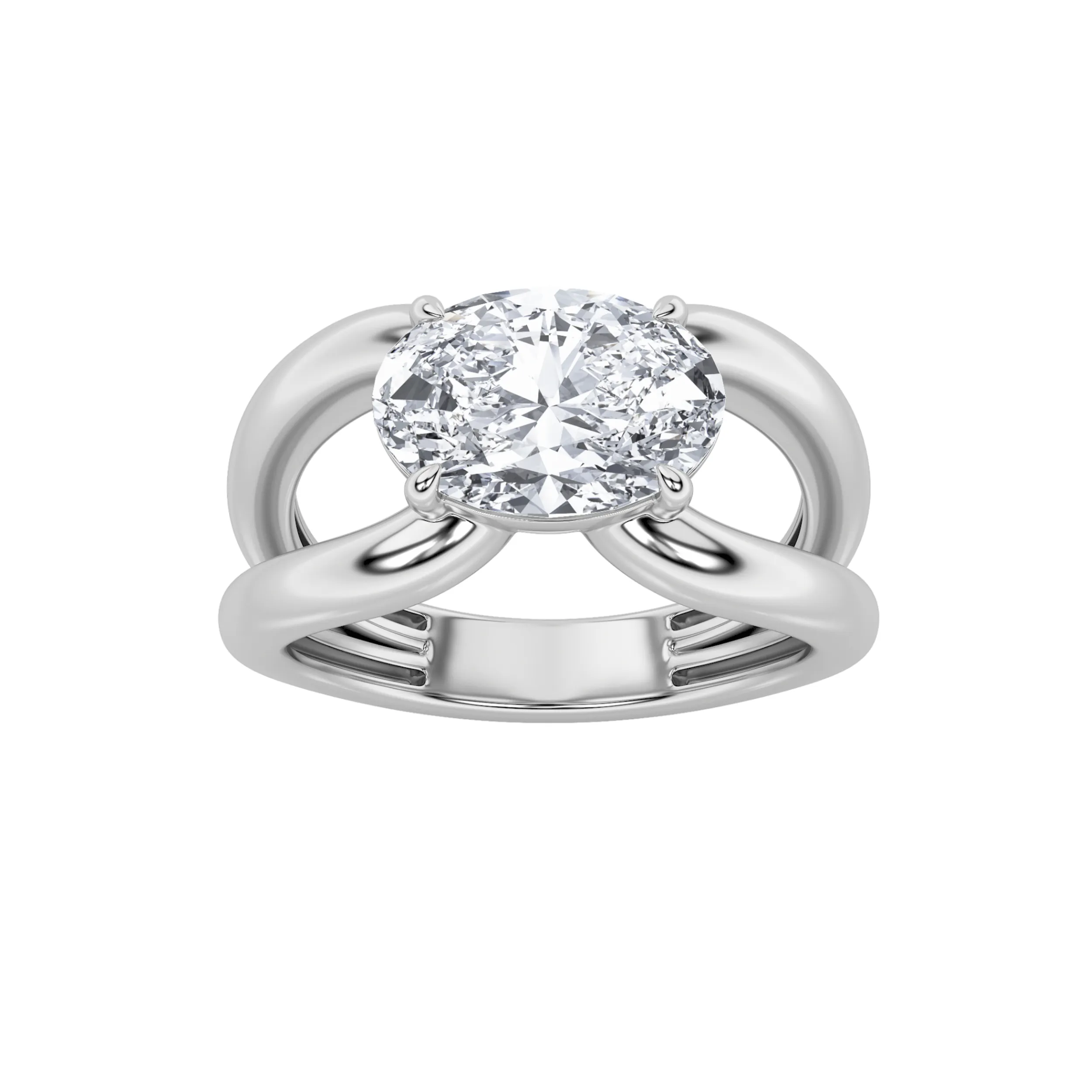 Rosa del Destino, 2 ct oval lab grown diamond ring in 14K gold (front view)