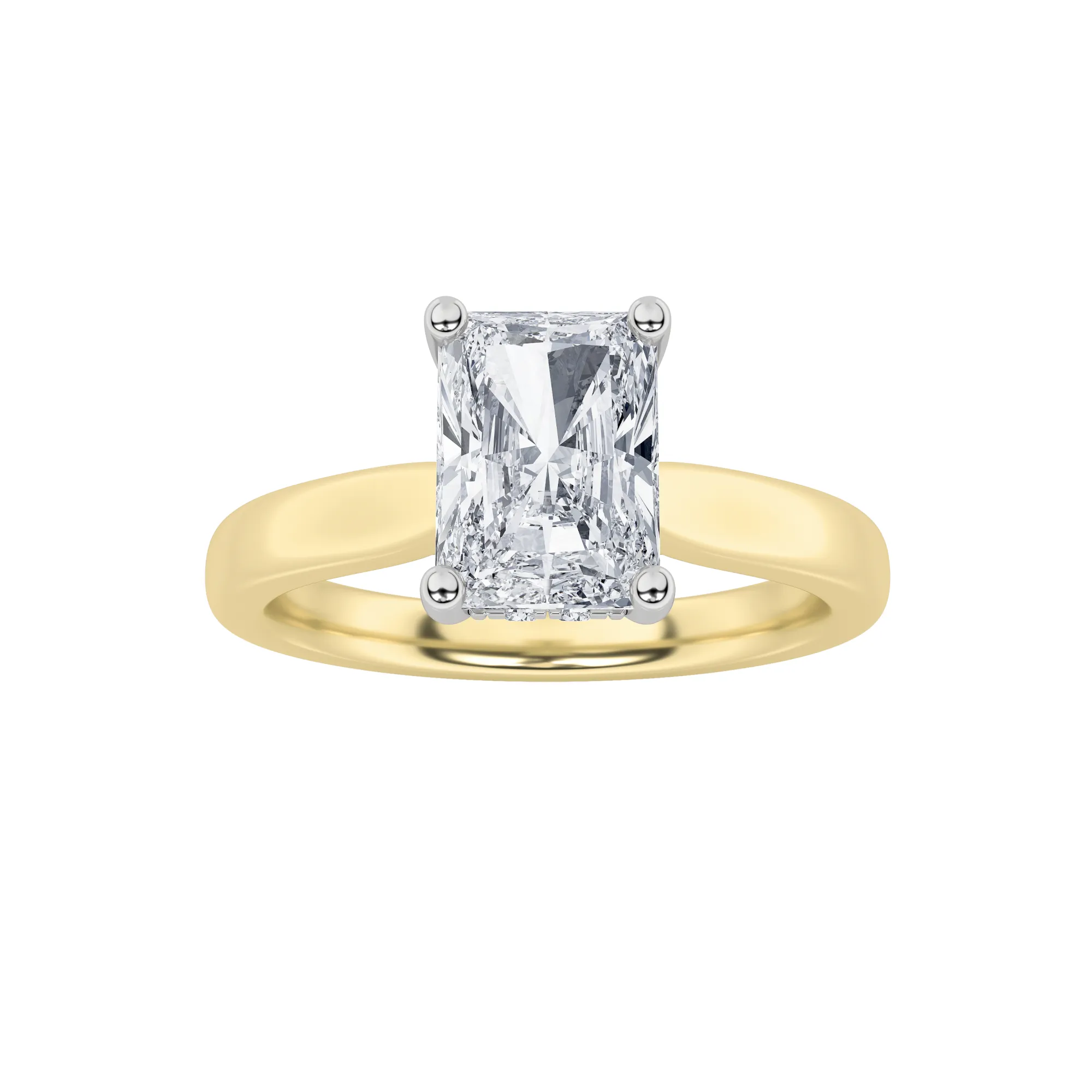 Noche Plena, 2 ct tw radiant lab grown diamond ring in 14K gold (front view)