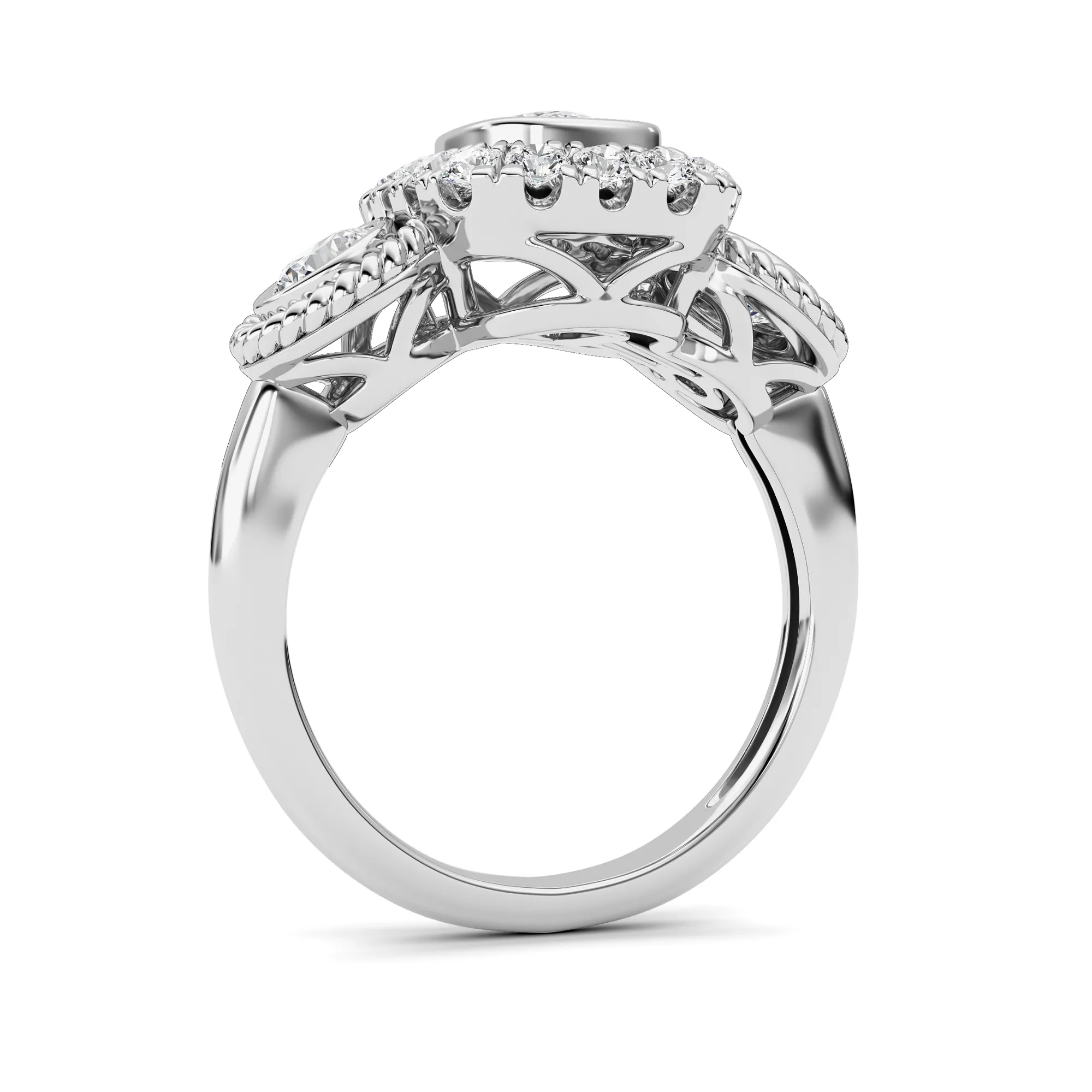 Sombra del Mar lab grown diamond ring, detail of the elongated cushion diamond