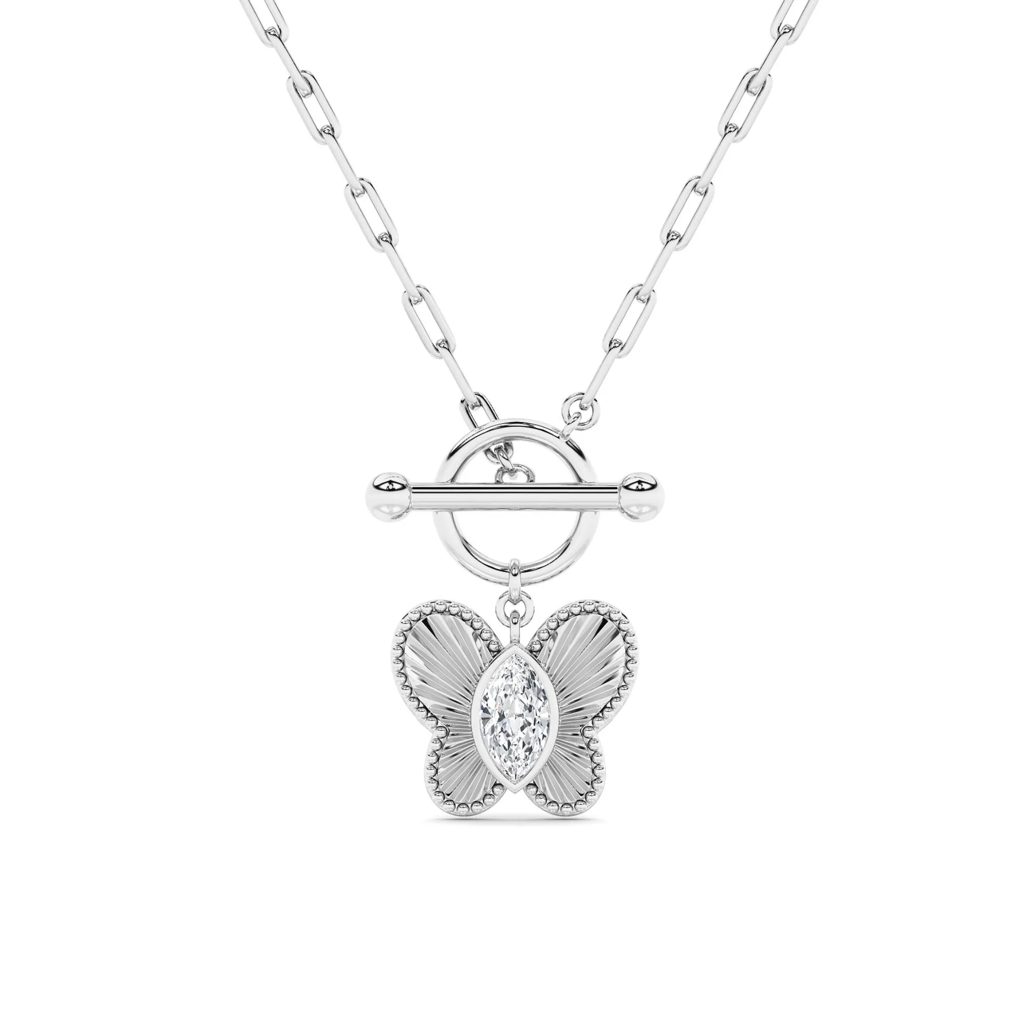 Estrella del Lucero, 1.05 ct marquise lab grown diamond necklace in 14K gold (front view)