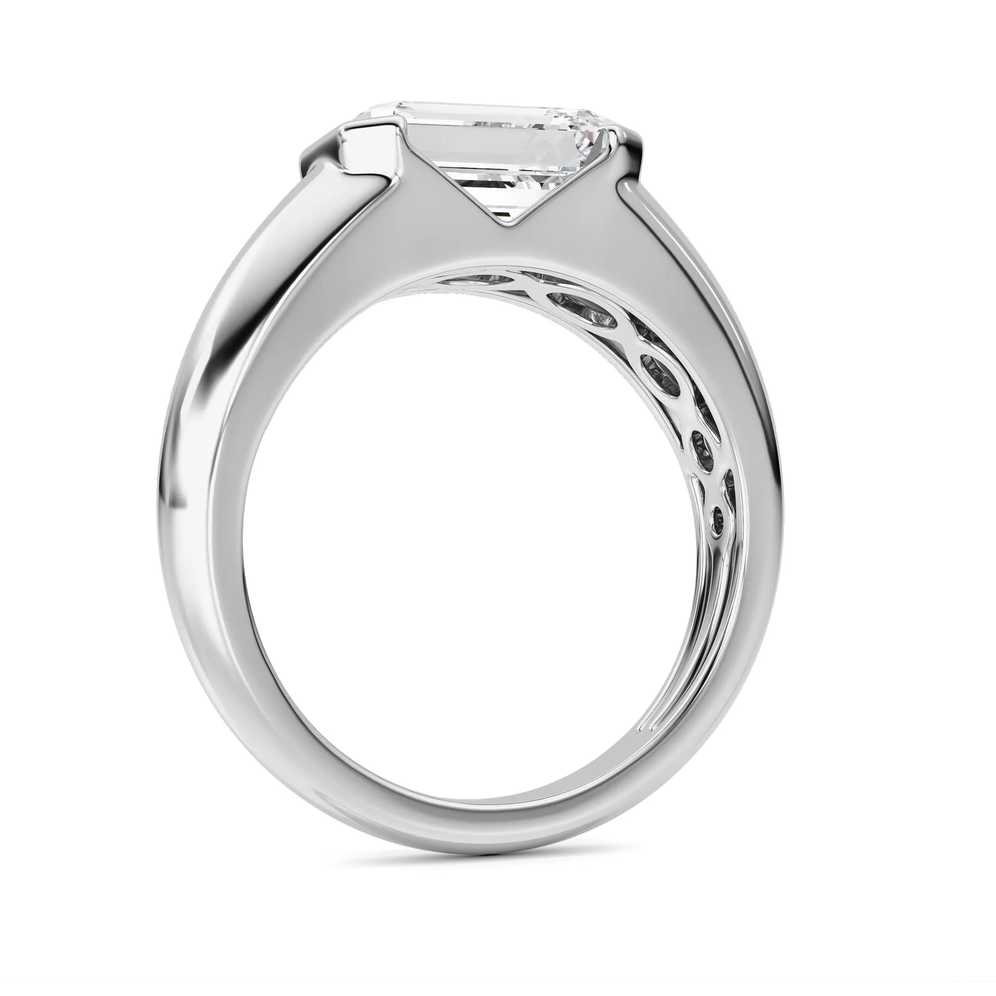 Gracia de Ceniza lab grown diamond ring, detail of the emerald diamond