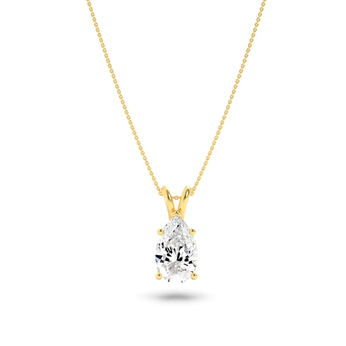 Orilla del Rocío, 2 ct pear lab grown diamond necklace in 14K gold (front view)