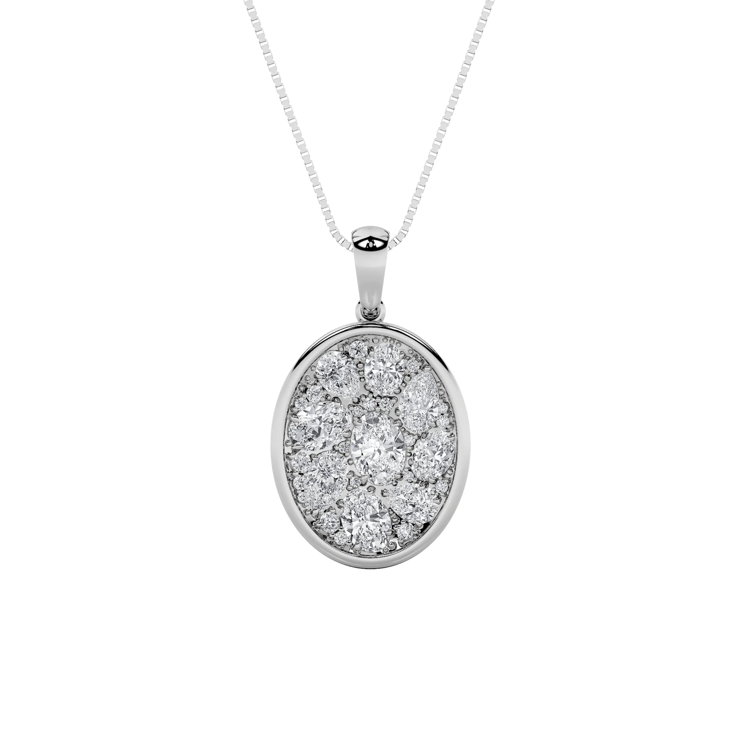 Sirena Velada, 2 ct tw oval lab grown diamond necklace in 14K white gold (front view)