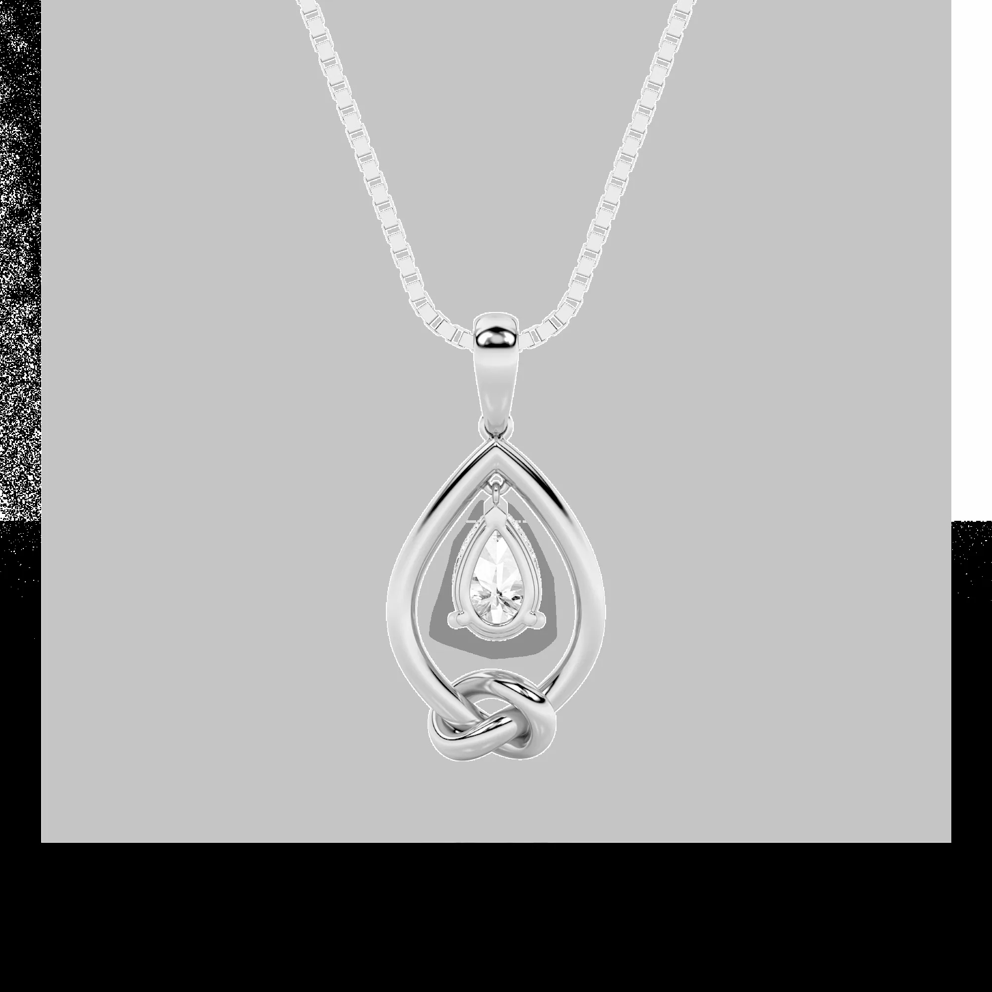 Lluvia del Verano, 1 ct pear lab grown diamond necklace in 14K white gold (front view)